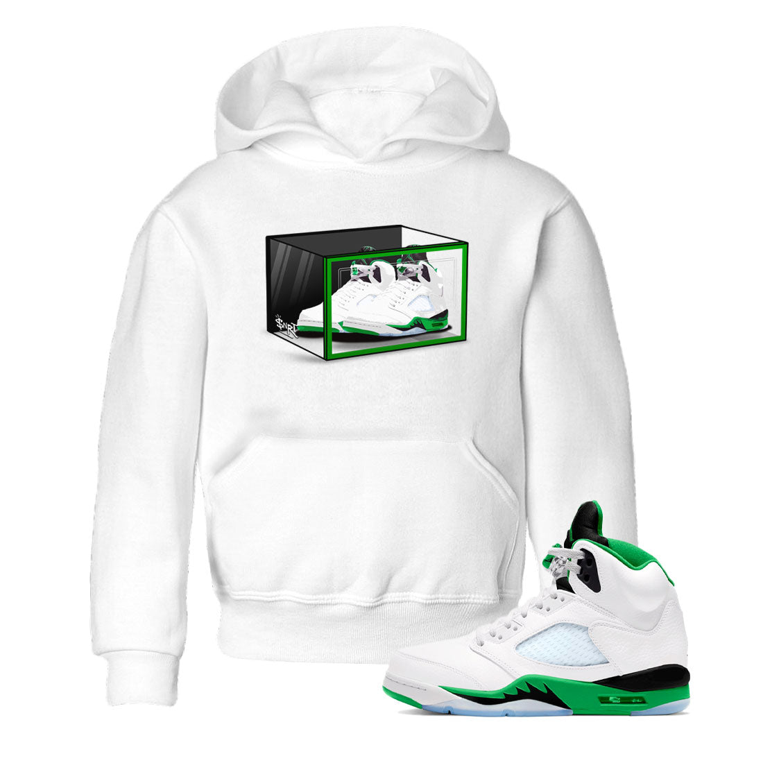AJ5 Retro Lucky Green shirt to match jordans Shoe Box sneaker tees Air Jordan 5 Retro Lucky Green Drip Gear Zone Casual Crew Neck T-Shirt Baby Toddler White 1 T-Shirt