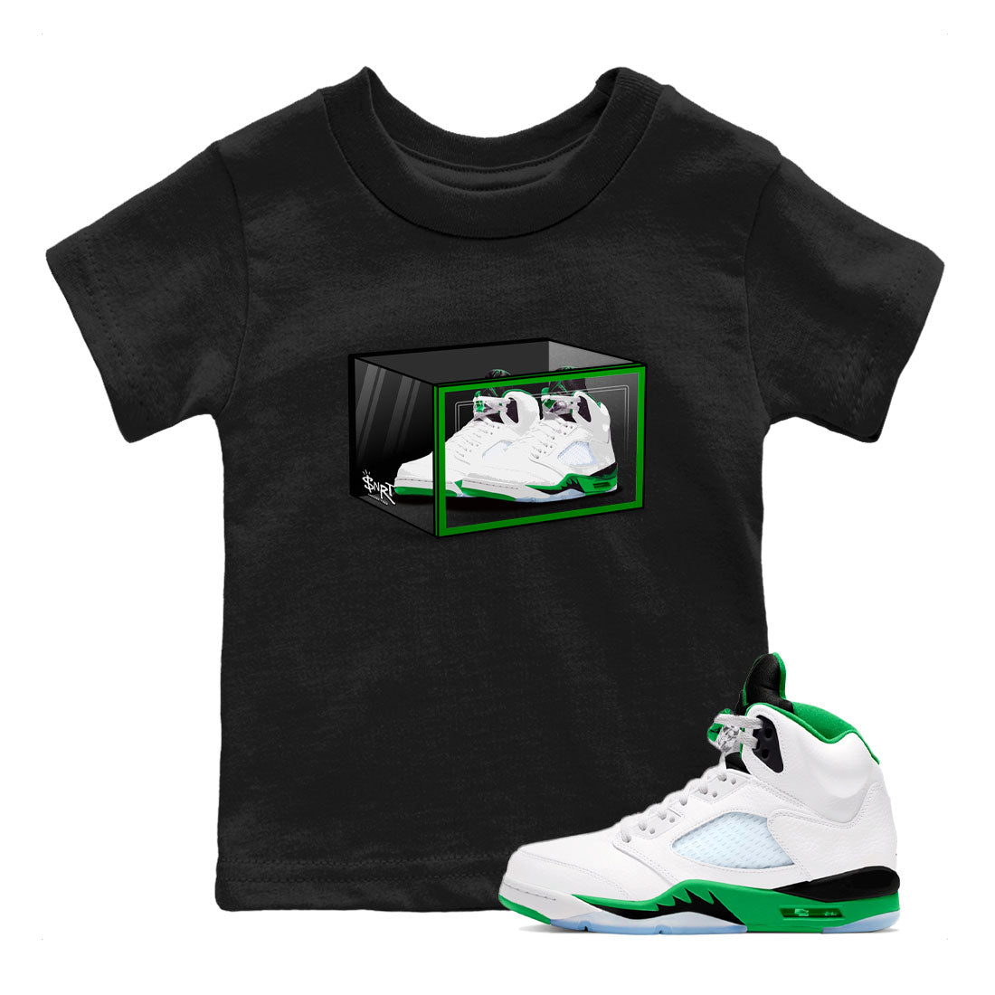 AJ5 Retro Lucky Green shirt to match jordans Shoe Box sneaker tees Air Jordan 5 Retro Lucky Green Drip Gear Zone Casual Crew Neck T-Shirt Baby Toddler Black 1 T-Shirt