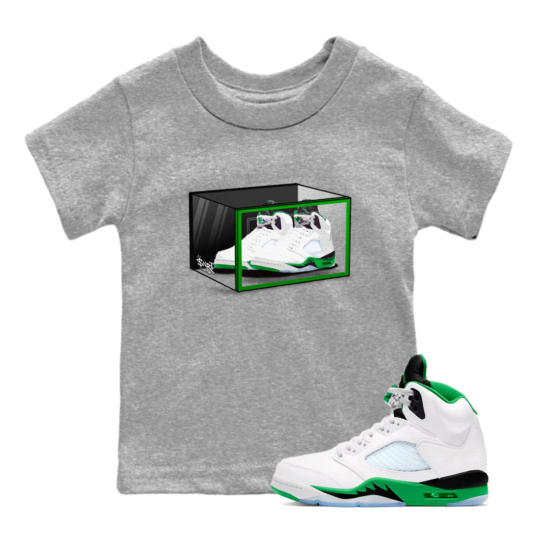 AJ5 Retro Lucky Green shirt to match jordans Shoe Box sneaker tees Air Jordan 5 Retro Lucky Green Drip Gear Zone Casual Crew Neck T-Shirt Baby Toddler Heather Grey 1 T-Shirt