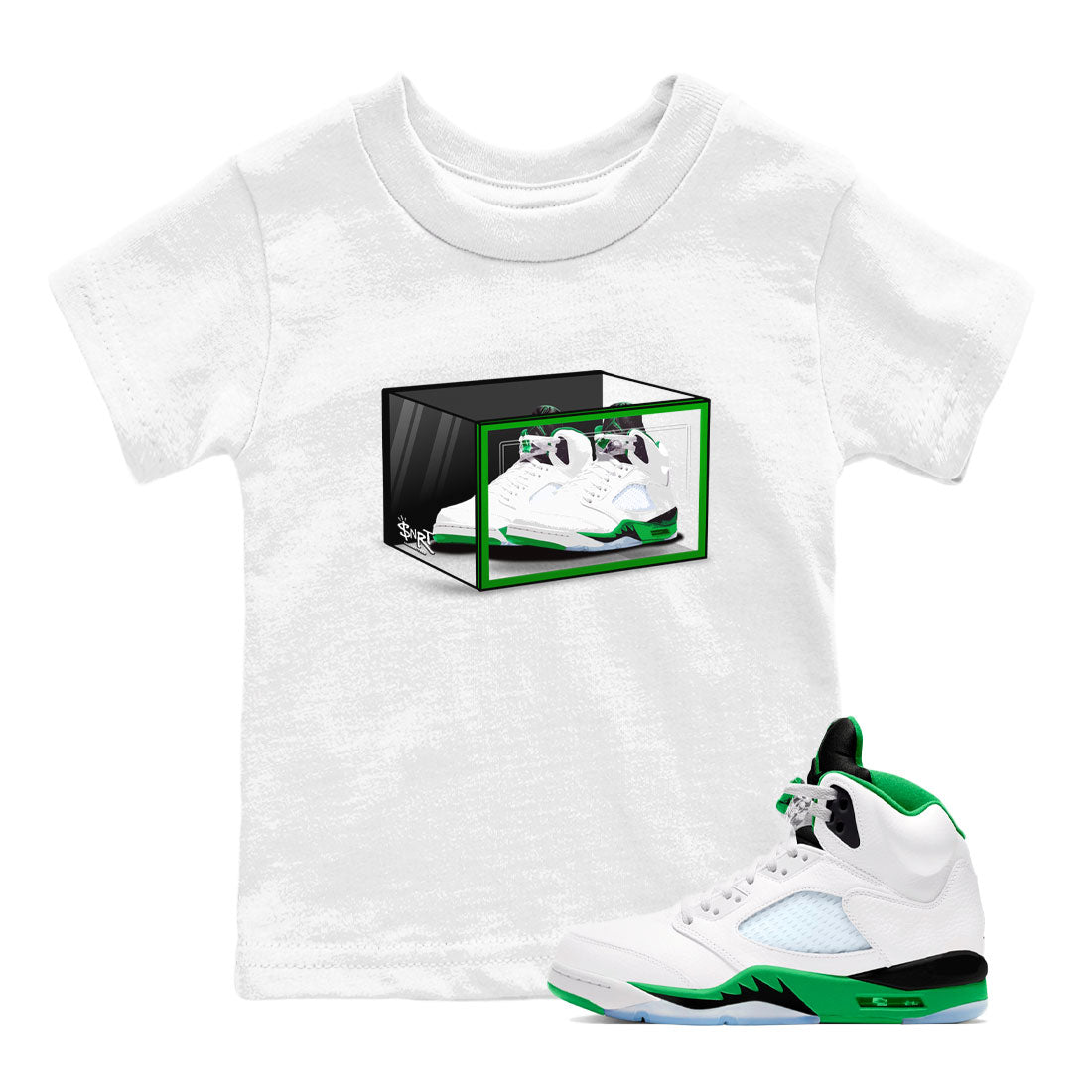 AJ5 Retro Lucky Green shirt to match jordans Shoe Box sneaker tees Air Jordan 5 Retro Lucky Green Drip Gear Zone Casual Crew Neck T-Shirt Baby Toddler White 1 T-Shirt