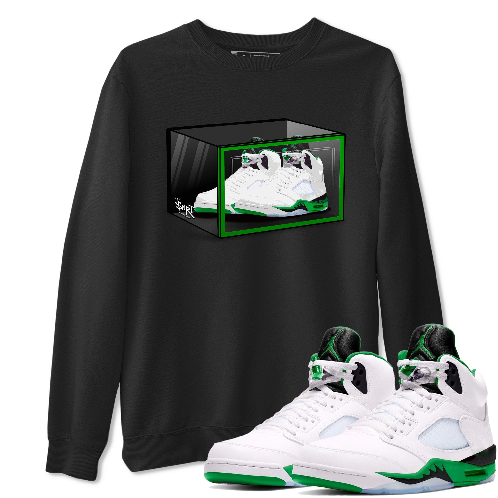AJ5 Retro Lucky Green shirt to match jordans Shoe Box sneaker tees Air Jordan 5 Retro Lucky Green Drip Gear Zone Casual Crew Neck T-Shirt Unisex Black 1 T-Shirt