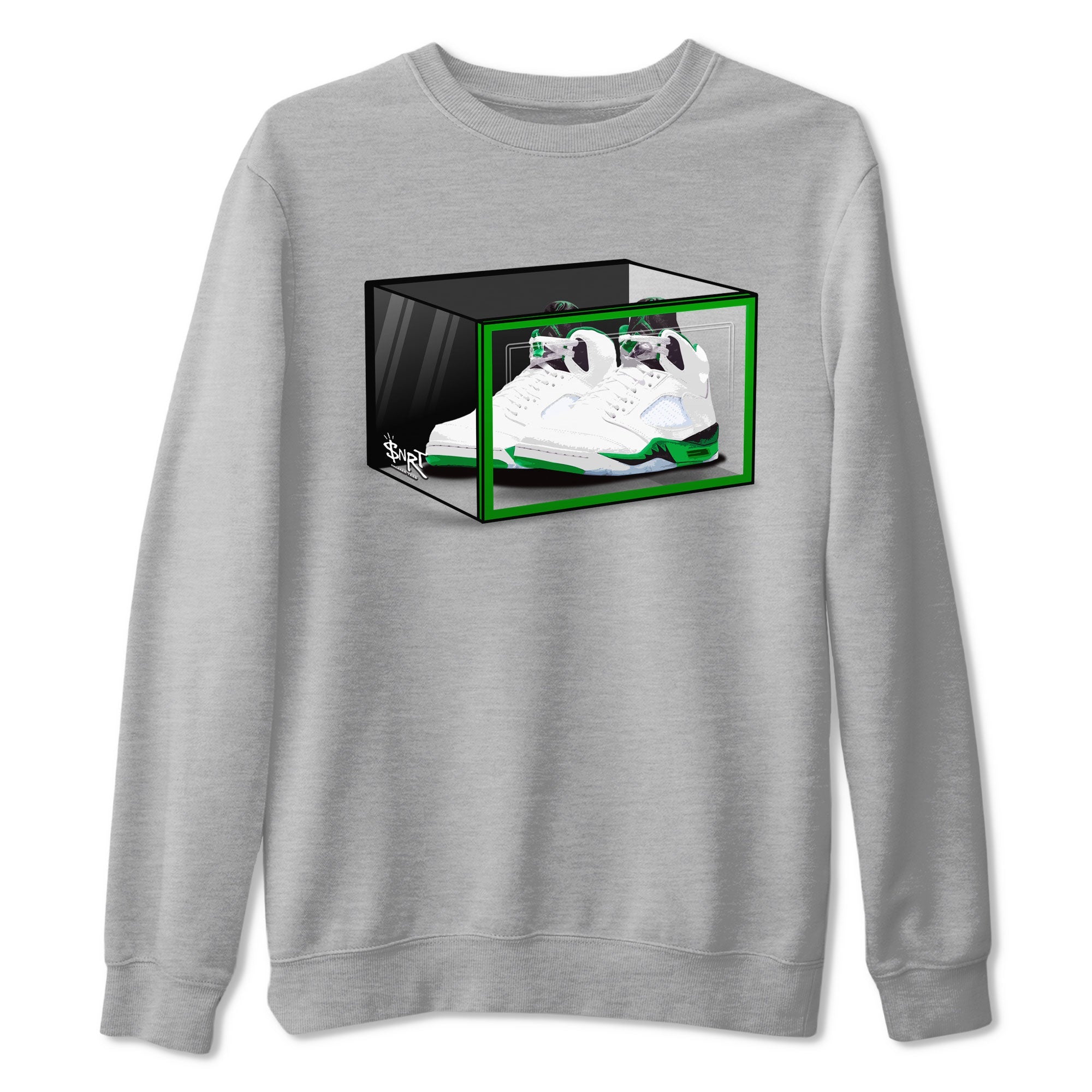 AJ5 Retro Lucky Green shirt to match jordans Shoe Box sneaker tees Air Jordan 5 Retro Lucky Green Drip Gear Zone Casual Crew Neck T-Shirt Unisex Heather Grey 2 T-Shirt