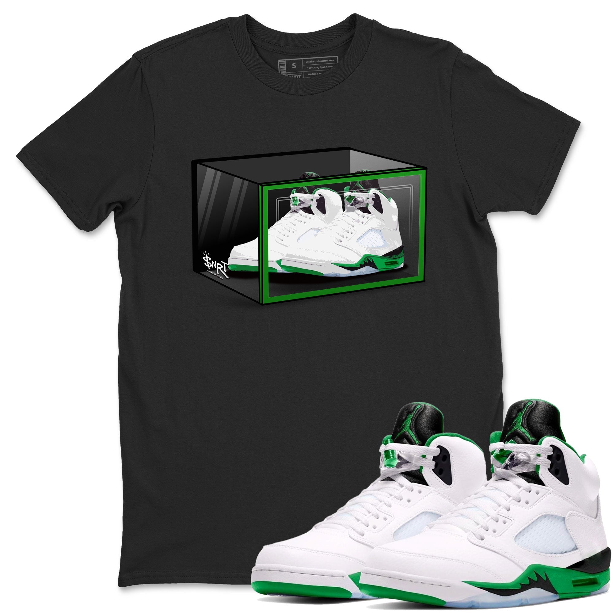 AJ5 Retro Lucky Green shirt to match jordans Shoe Box sneaker tees Air Jordan 5 Retro Lucky Green Drip Gear Zone Casual Crew Neck T-Shirt Unisex Black 1 T-Shirt