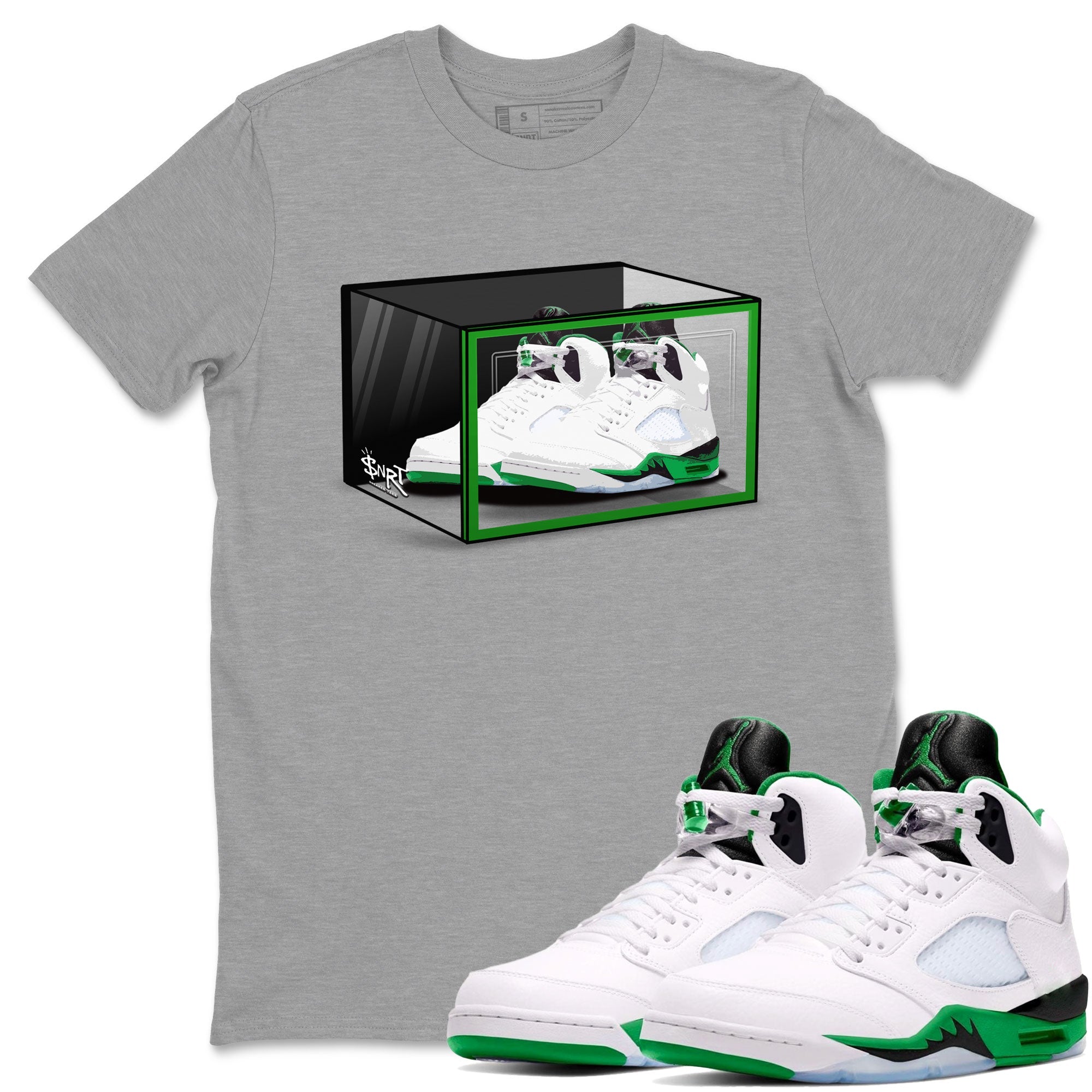 AJ5 Retro Lucky Green shirt to match jordans Shoe Box sneaker tees Air Jordan 5 Retro Lucky Green Drip Gear Zone Casual Crew Neck T-Shirt Unisex Heather Grey 1 T-Shirt