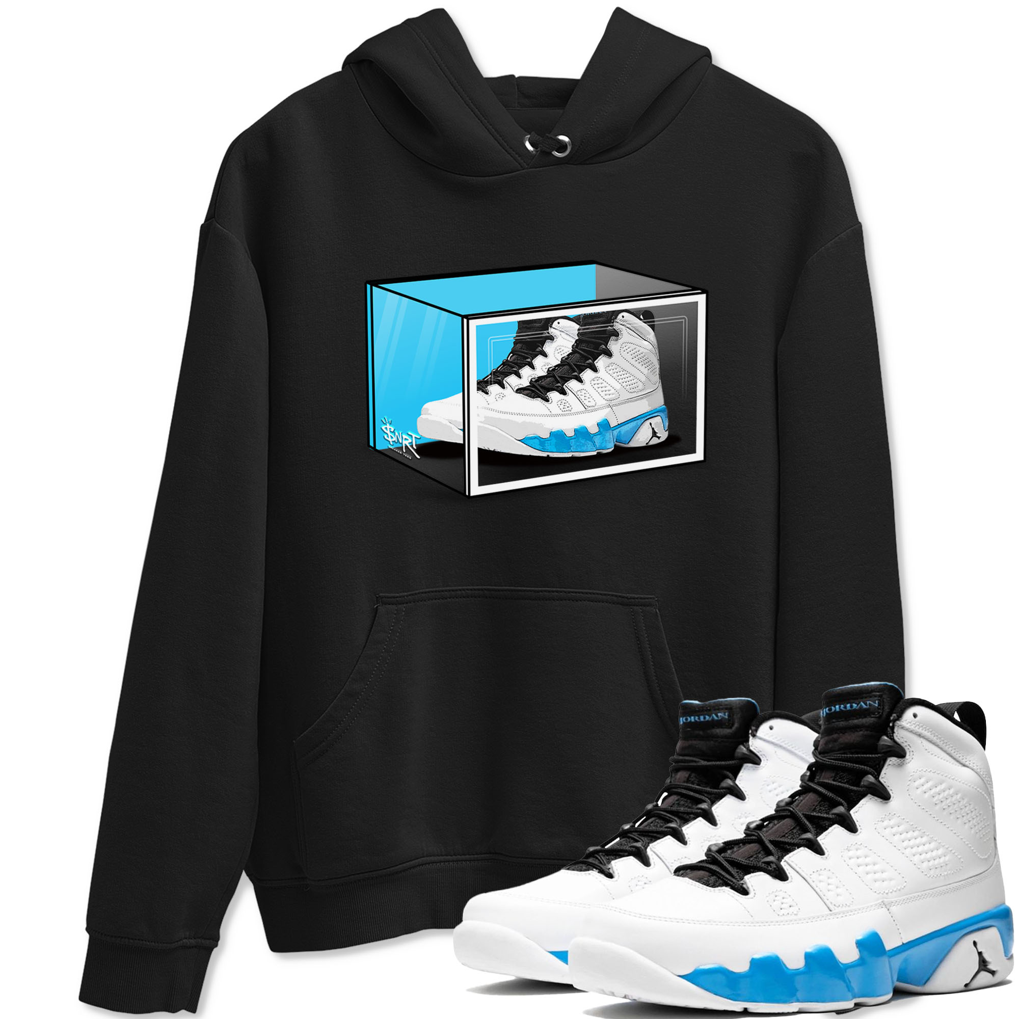 AJ9 Powder Blue shirt to match jordans Shoe Box sneaker tees Air Jordan 9 Retro Powder Blue Drip Gear Zone unisex cotton Black 1 crew neck shirt