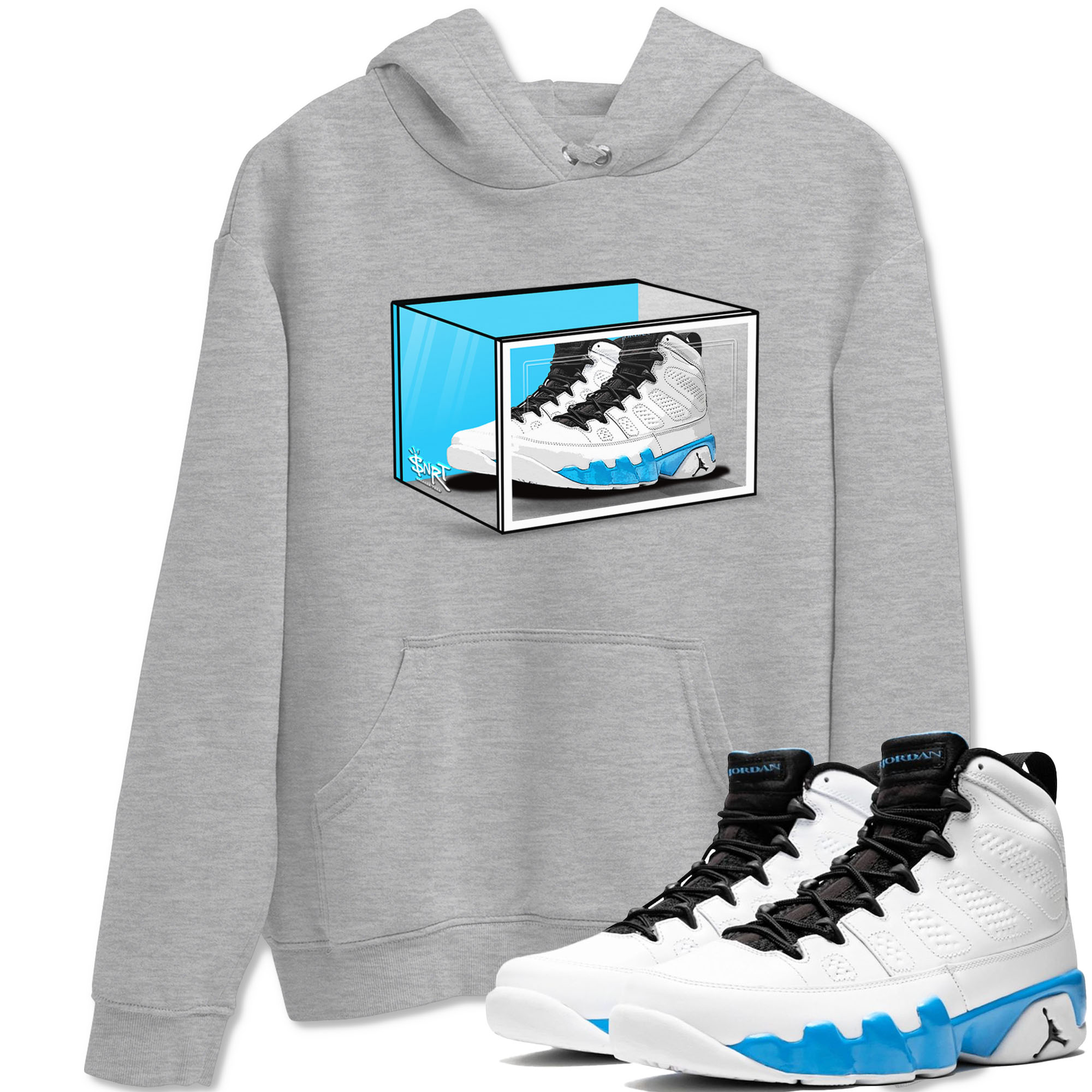 AJ9 Powder Blue shirt to match jordans Shoe Box sneaker tees Air Jordan 9 Retro Powder Blue Drip Gear Zone unisex cotton Heather Grey 1 crew neck shirt