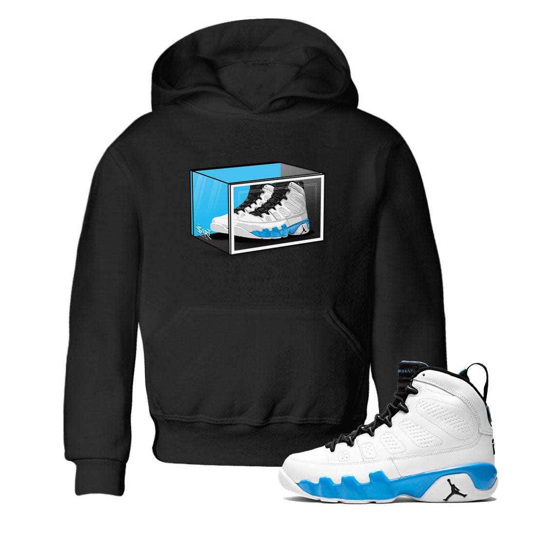 AJ9 Powder Blue shirt to match jordans Shoe Box sneaker tees Air Jordan 9 Retro Powder Blue Drip Gear Zone baby toddler Black 1 cotton Shirt