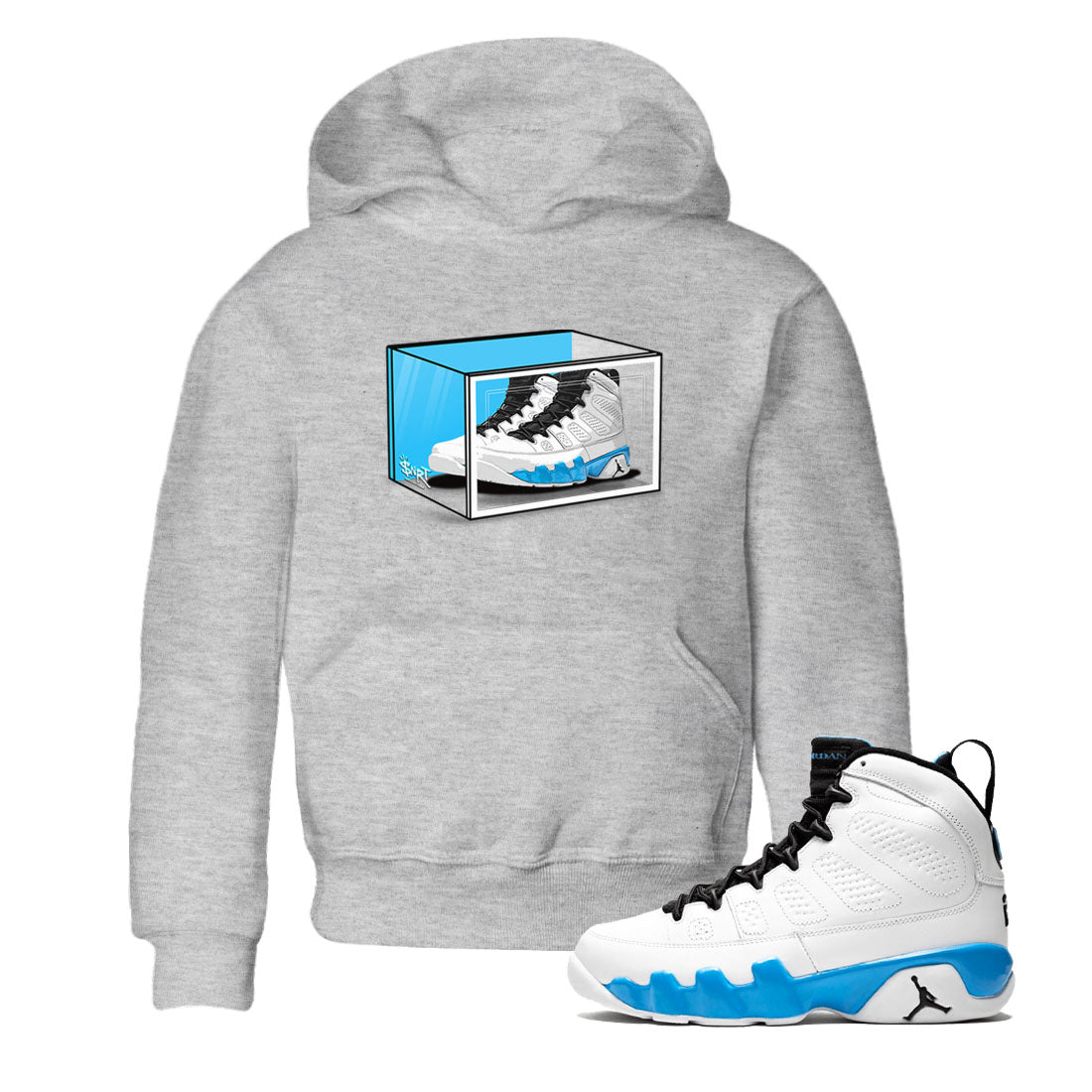 AJ9 Powder Blue shirt to match jordans Shoe Box sneaker tees Air Jordan 9 Retro Powder Blue Drip Gear Zone baby toddler Heather Grey 1 cotton Shirt