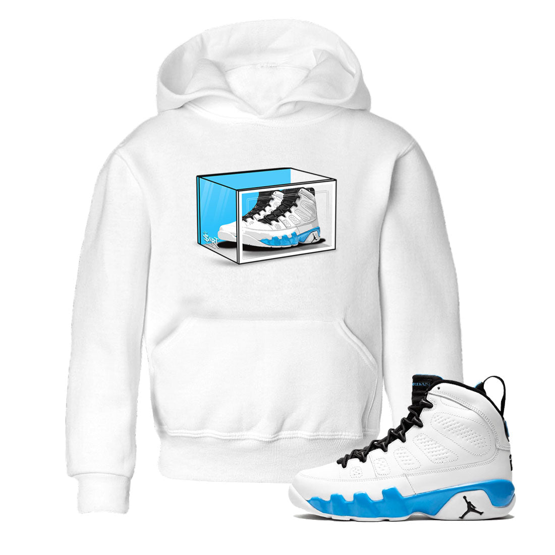 AJ9 Powder Blue shirt to match jordans Shoe Box sneaker tees Air Jordan 9 Retro Powder Blue Drip Gear Zone baby toddler White 1 cotton Shirt
