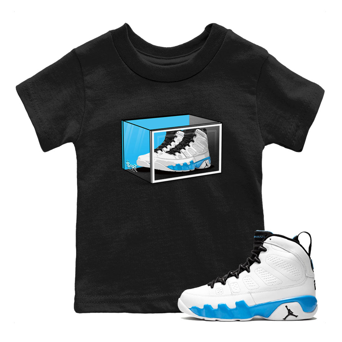 AJ9 Powder Blue shirt to match jordans Shoe Box sneaker tees Air Jordan 9 Retro Powder Blue Drip Gear Zone baby toddler Black 1 cotton Shirt