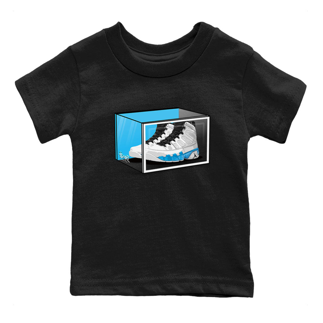 AJ9 Powder Blue shirt to match jordans Shoe Box sneaker tees Air Jordan 9 Retro Powder Blue Drip Gear Zone baby toddler Black 2 cotton Shirt