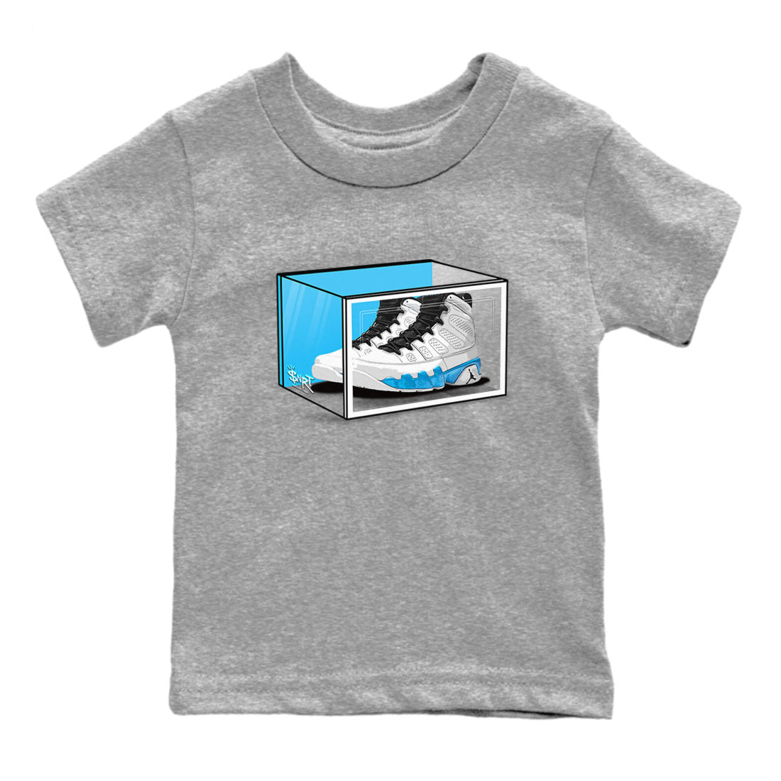 AJ9 Powder Blue shirt to match jordans Shoe Box sneaker tees Air Jordan 9 Retro Powder Blue Drip Gear Zone baby toddler Heather Grey 2 cotton Shirt