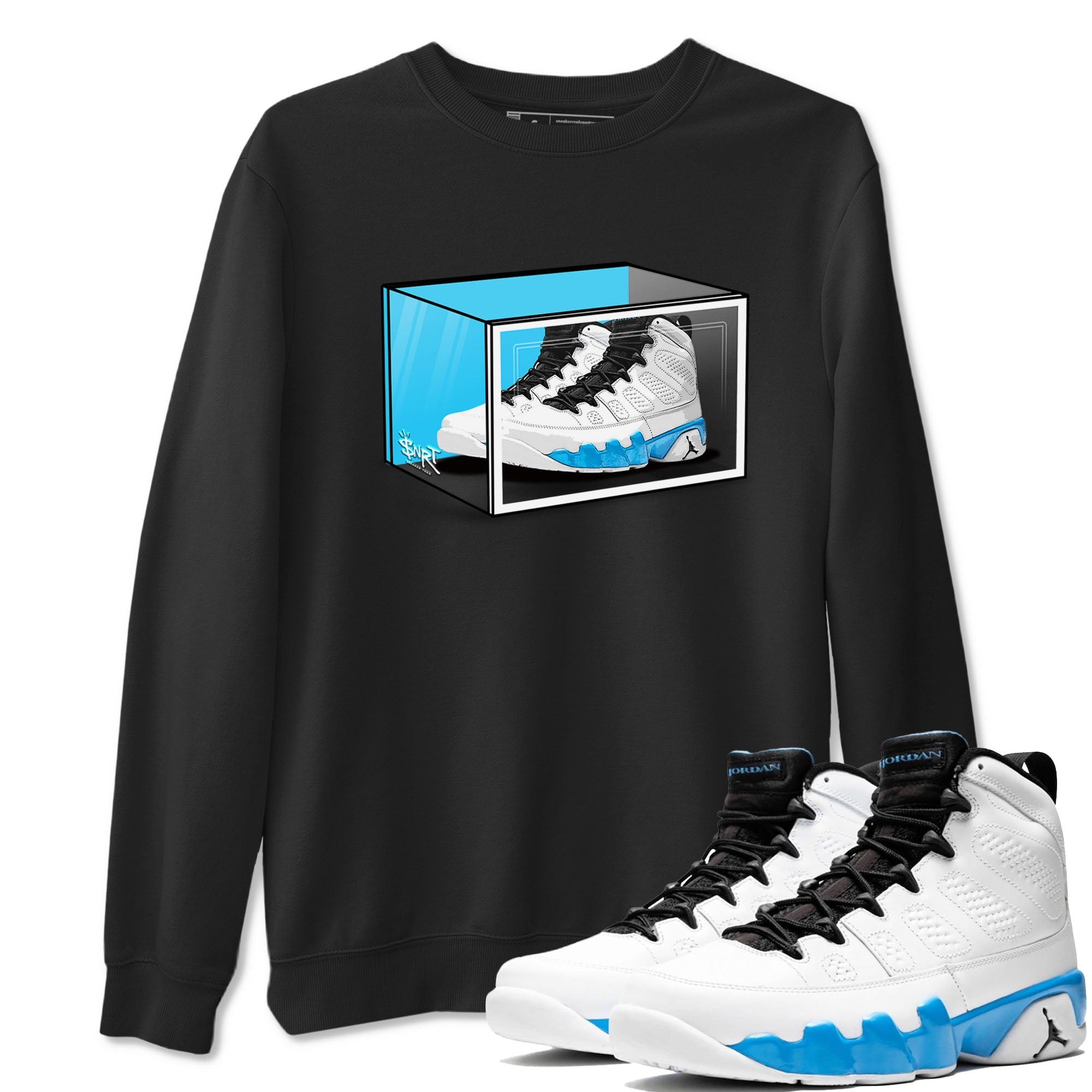 AJ9 Powder Blue shirt to match jordans Shoe Box sneaker tees Air Jordan 9 Retro Powder Blue Drip Gear Zone unisex cotton Black 1 crew neck shirt