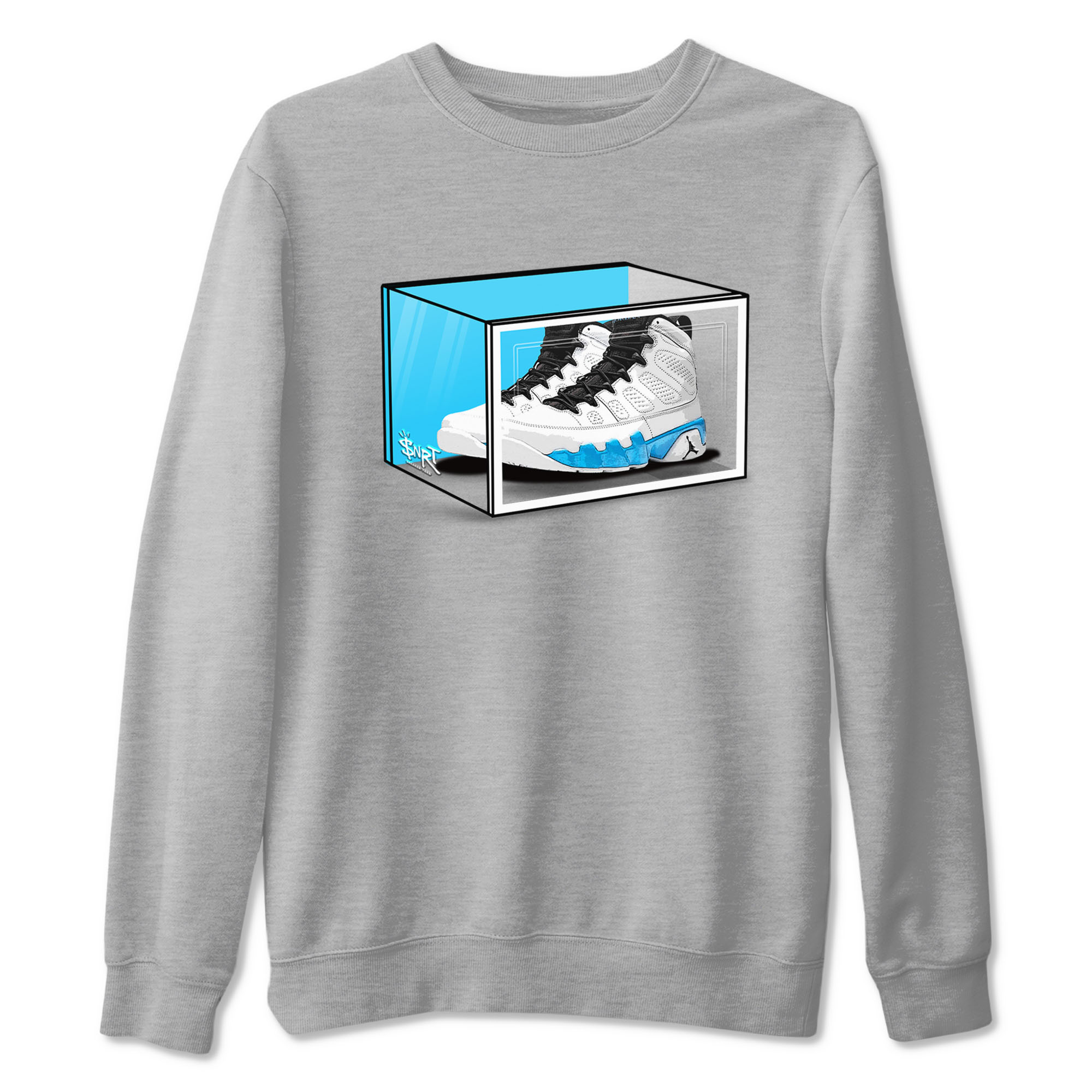 AJ9 Powder Blue shirt to match jordans Shoe Box sneaker tees Air Jordan 9 Retro Powder Blue Drip Gear Zone unisex cotton Heather Grey 2 crew neck shirt