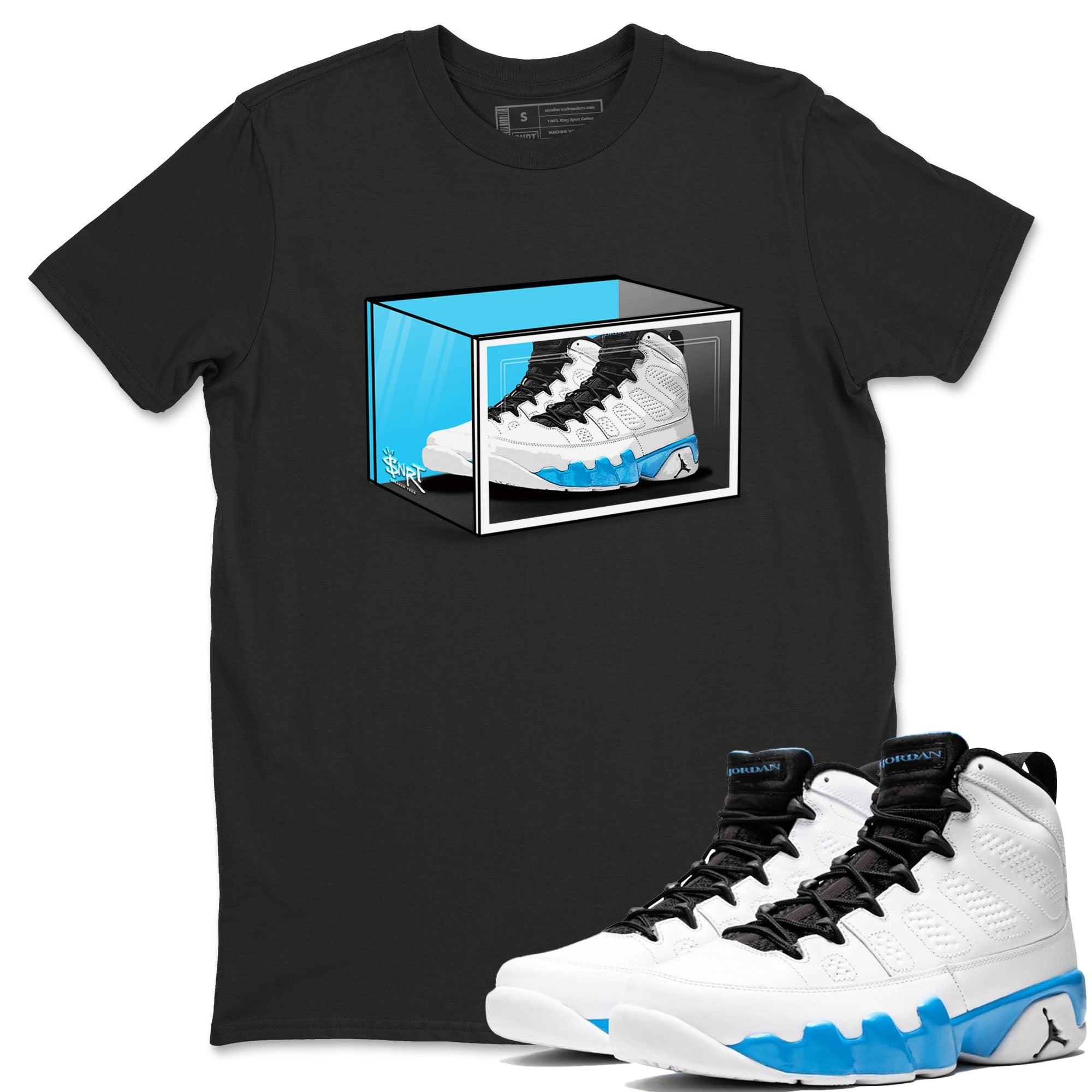 AJ9 Powder Blue shirt to match jordans Shoe Box sneaker tees Air Jordan 9 Retro Powder Blue Drip Gear Zone unisex cotton Black 1 crew neck shirt