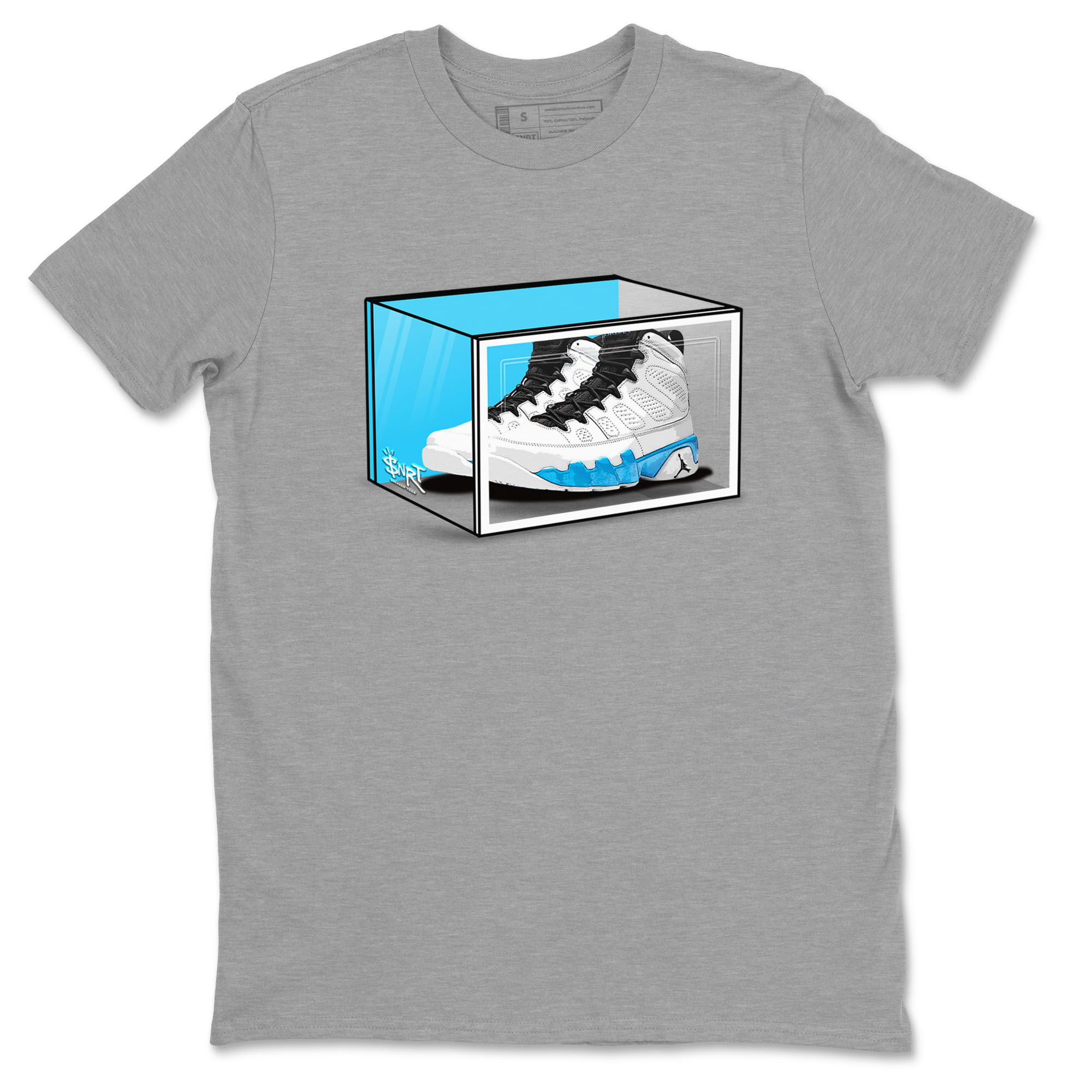AJ9 Powder Blue shirt to match jordans Shoe Box sneaker tees Air Jordan 9 Retro Powder Blue Drip Gear Zone unisex cotton Heather Grey 2 crew neck shirt