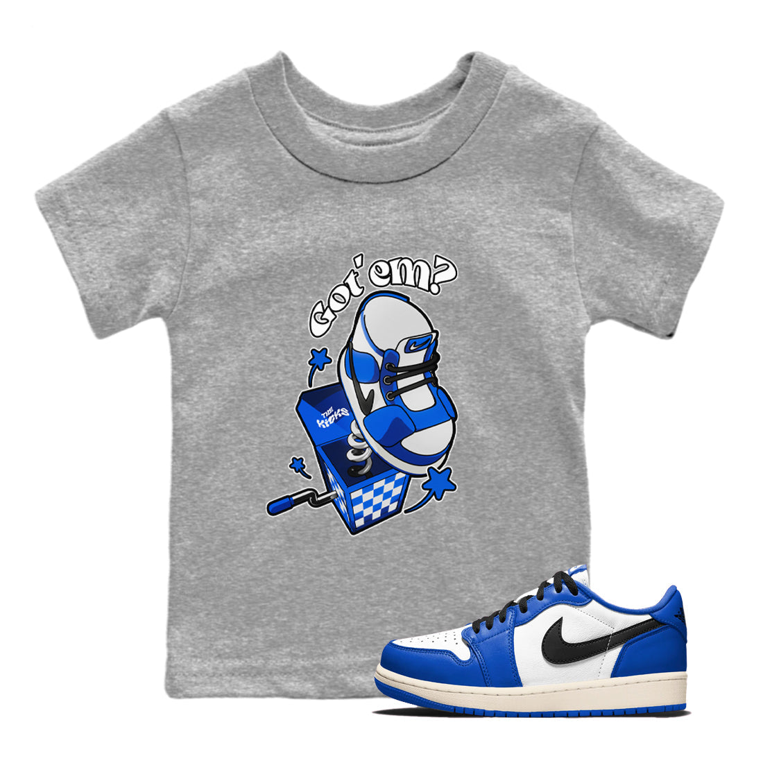 AJ1 Game Royal shirt to match jordans Shoe In The Box sneaker tees Air Jordan 1 Game Royal Drip Gear Zone baby toddler Heather Grey 1 cotton Shirt