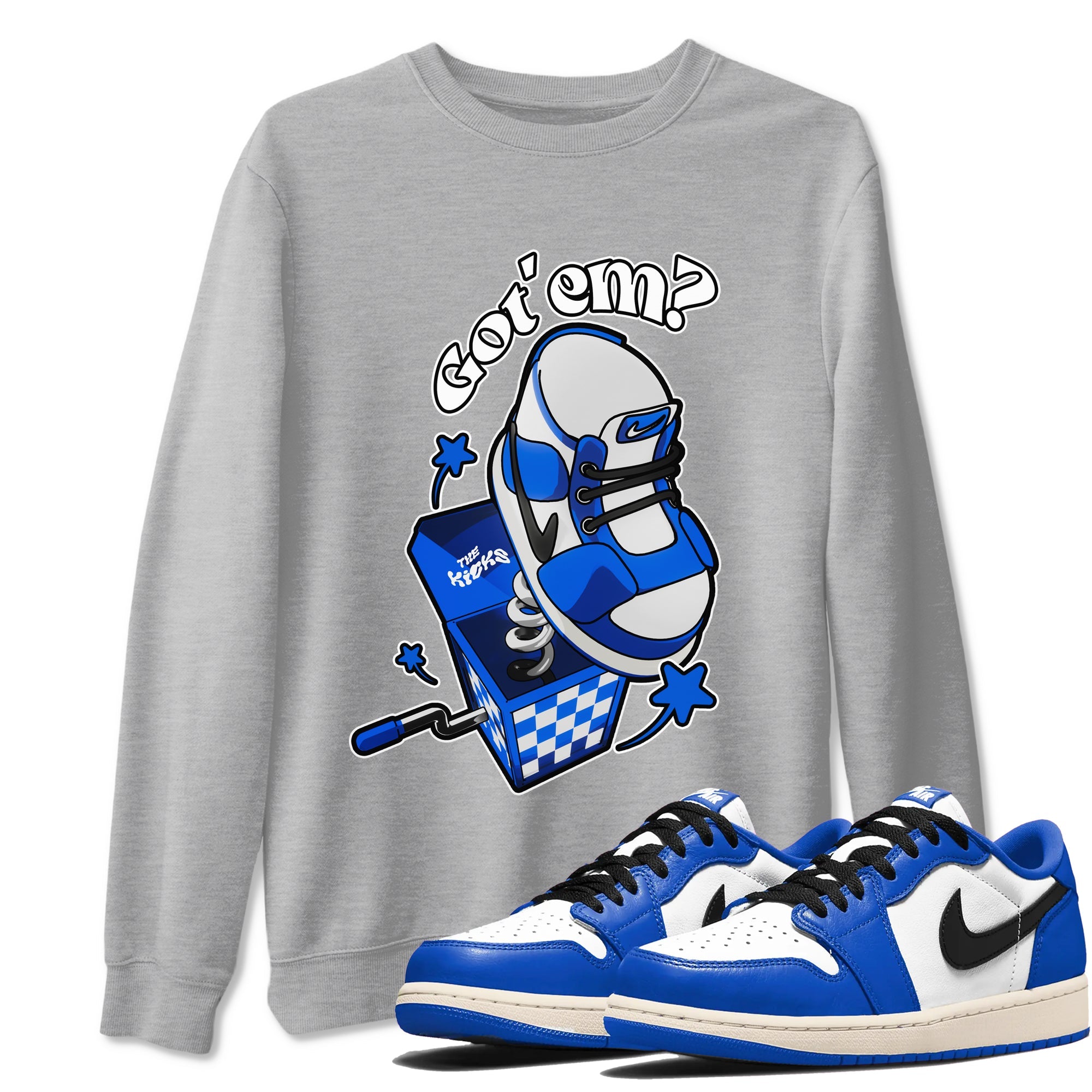AJ1 Game Royal shirt to match jordans Shoe In The Box sneaker tees Air Jordan 1 Game Royal Drip Gear Zone unisex cotton Heather Grey 1 crew neck shirt