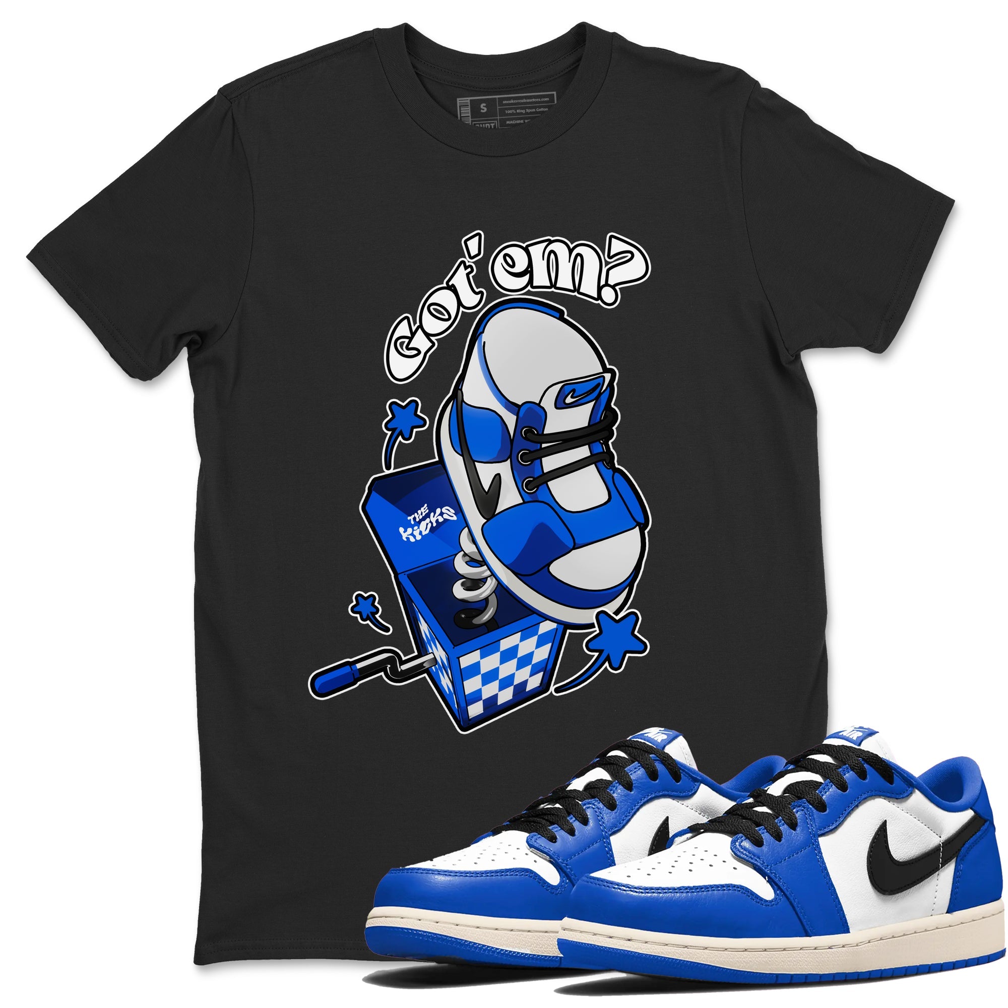 AJ1 Game Royal shirt to match jordans Shoe In The Box sneaker tees Air Jordan 1 Game Royal Drip Gear Zone unisex cotton Black 1 crew neck shirt