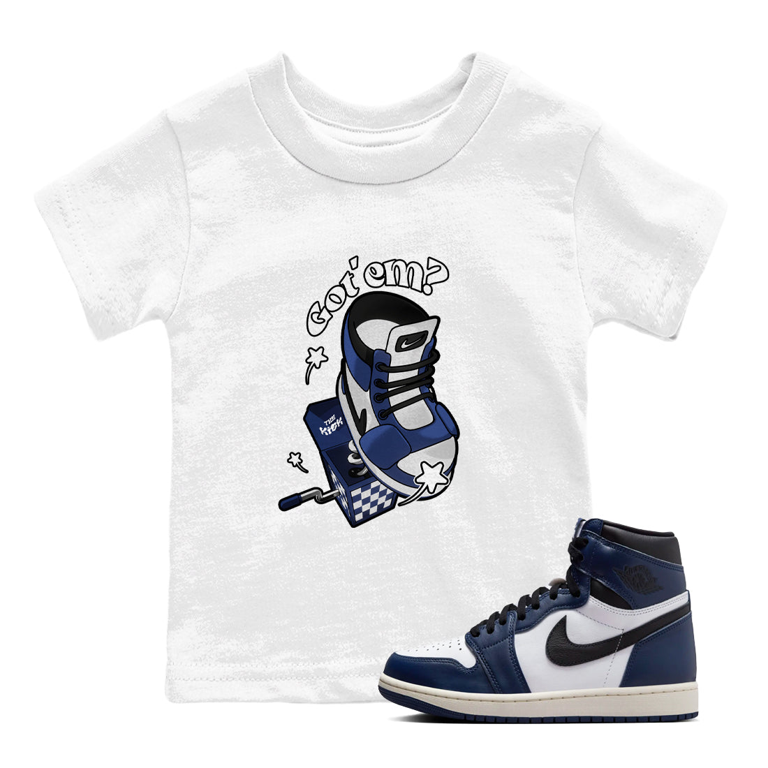 1s Midnight Navy shirts to match jordans Shoe In The Box sneaker match tees Air Jordan 1 Midnight Navy match shoes to clothes Drip Gear Zone Youth Baby White 1 tee