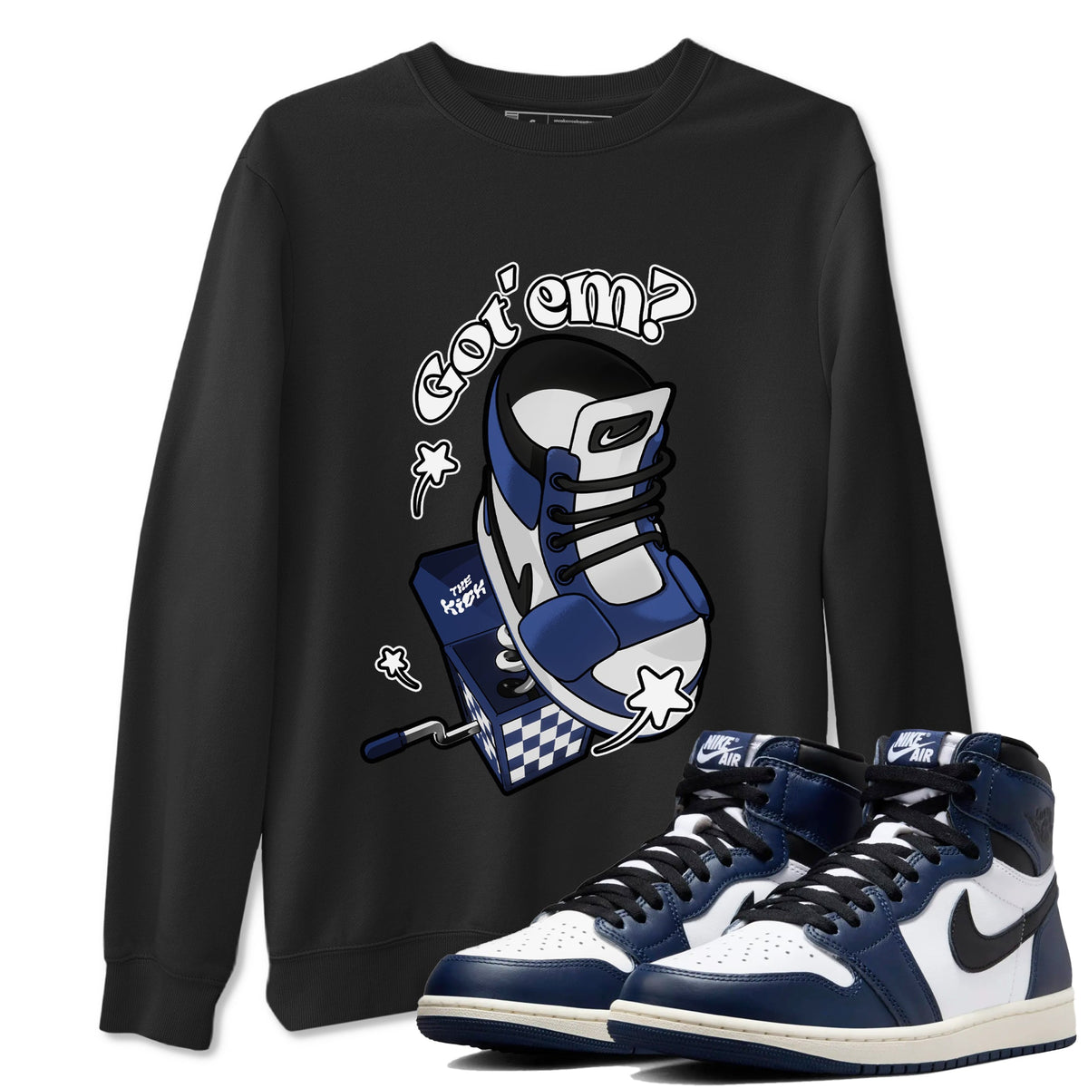 1s Midnight Navy shirts to match jordans Shoe In The Box sneaker match tees Air Jordan 1 Midnight Navy match shoes to clothes Drip Gear Zone unisex cotton Black 1 shirts
