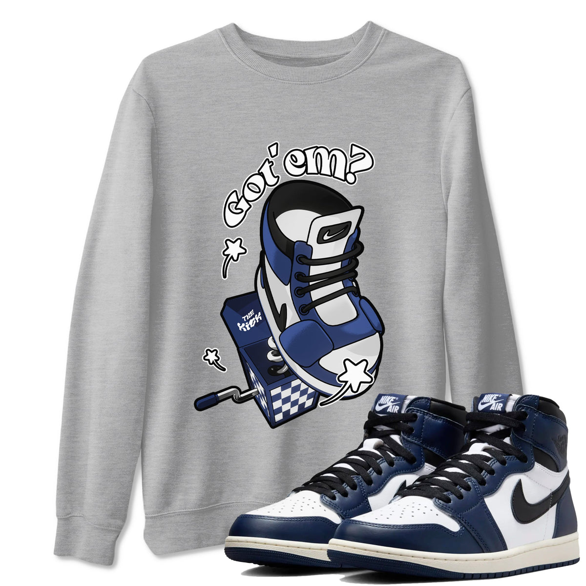 1s Midnight Navy shirts to match jordans Shoe In The Box sneaker match tees Air Jordan 1 Midnight Navy match shoes to clothes Drip Gear Zone unisex cotton Heather Grey 1 shirts