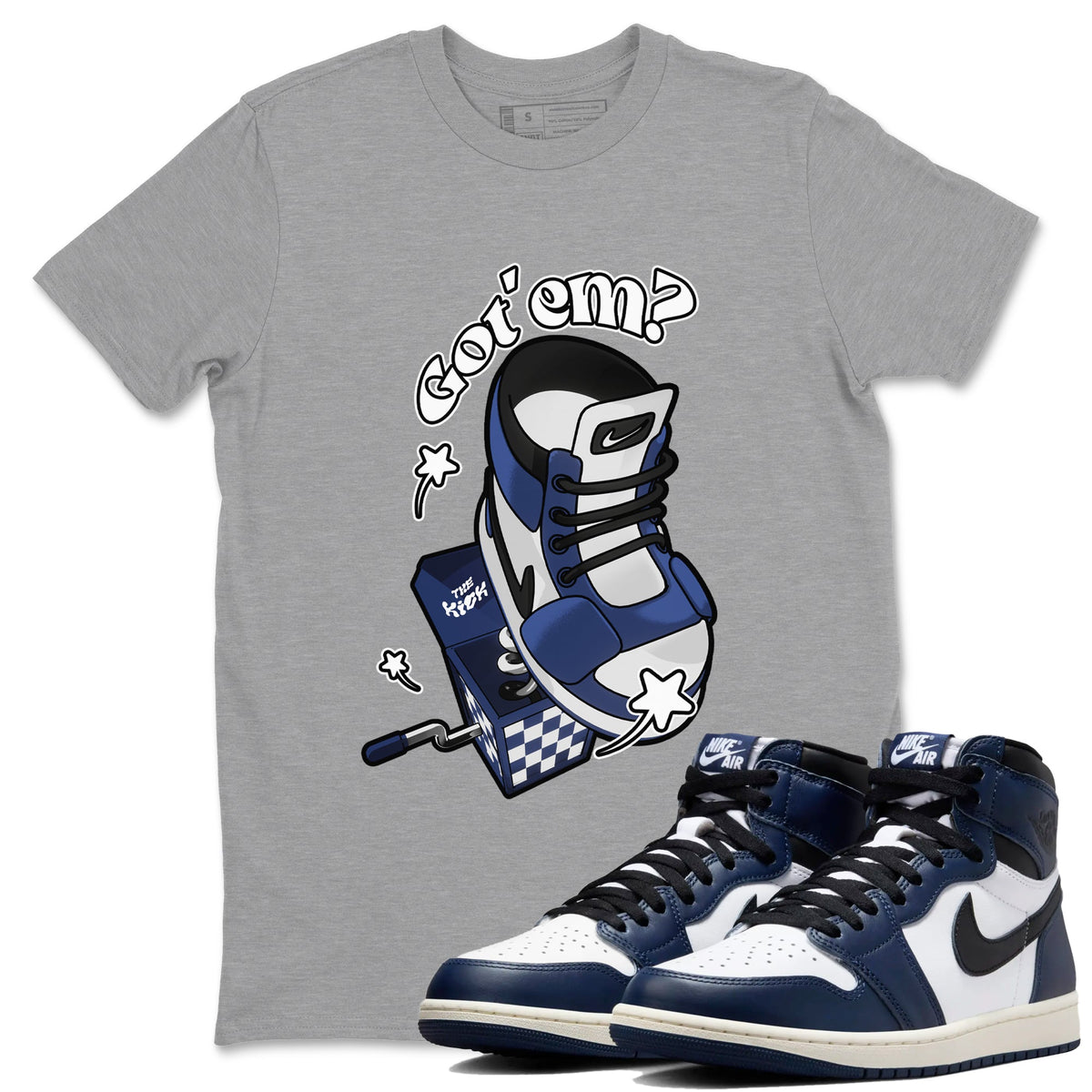 1s Midnight Navy shirts to match jordans Shoe In The Box sneaker match tees Air Jordan 1 Midnight Navy match shoes to clothes Drip Gear Zone unisex cotton Heather Grey 1 shirts