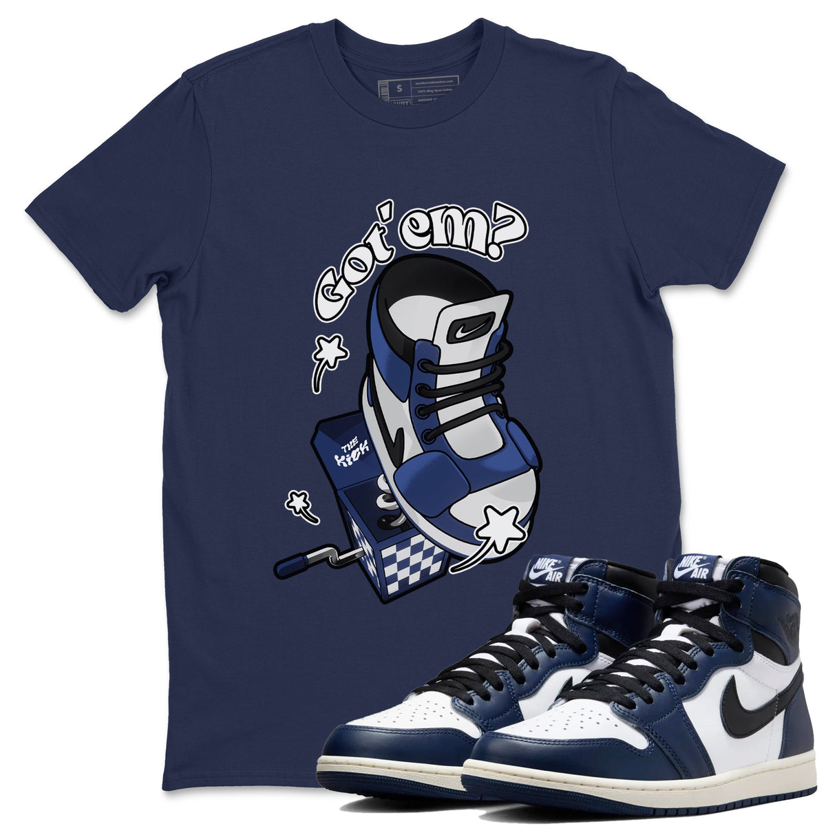 1s Midnight Navy shirts to match jordans Shoe In The Box sneaker match tees Air Jordan 1 Midnight Navy match shoes to clothes Drip Gear Zone unisex cotton Navy 1 shirts