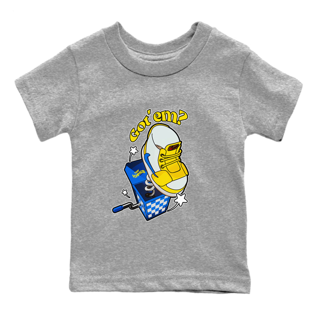 1s Travis Scott Canary shirt to match jordans Shoe In The Box sneaker tees Air Jordan 1 Travis Scott Canary Drip Gear Zone baby toddler Heather Grey 2 cotton Shirt