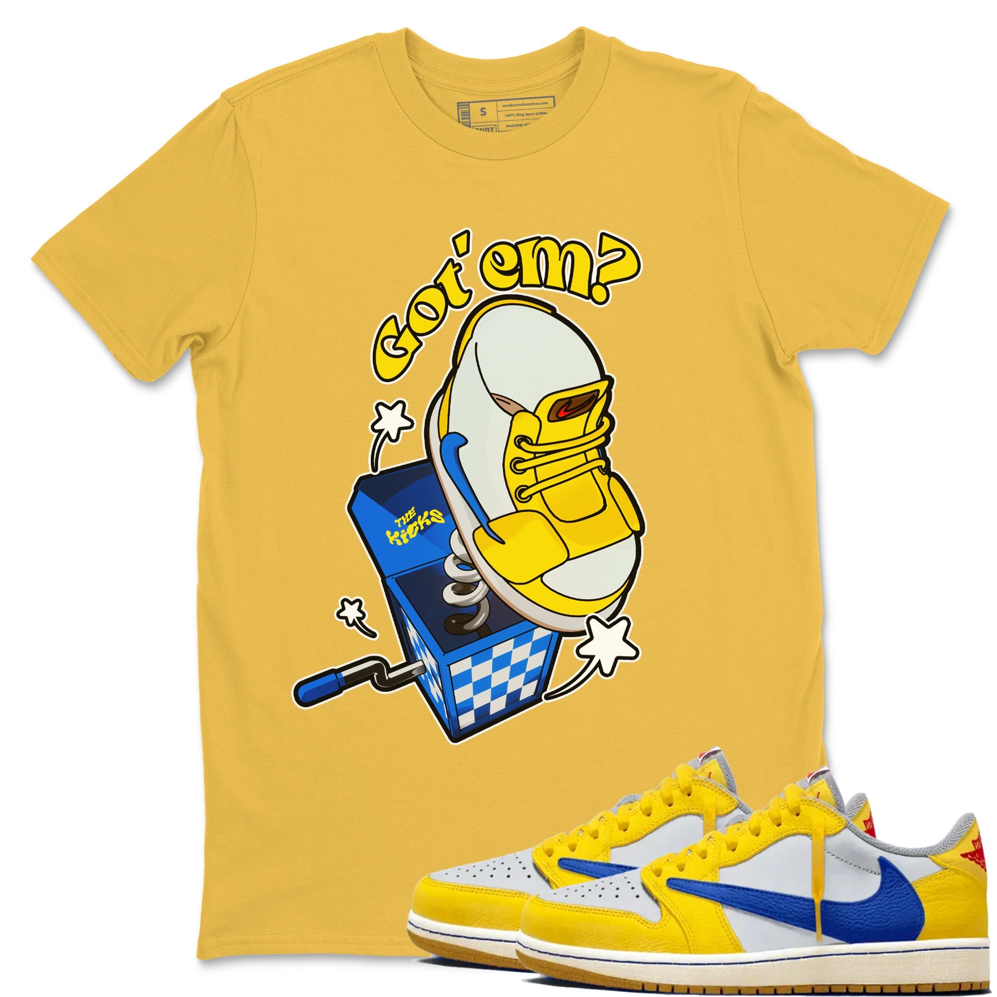1s Travis Scott Canary shirt to match jordans Shoe In The Box sneaker tees Air Jordan 1 Travis Scott Canary Drip Gear Zone unisex cotton Daisy 1 crew neck shirt
