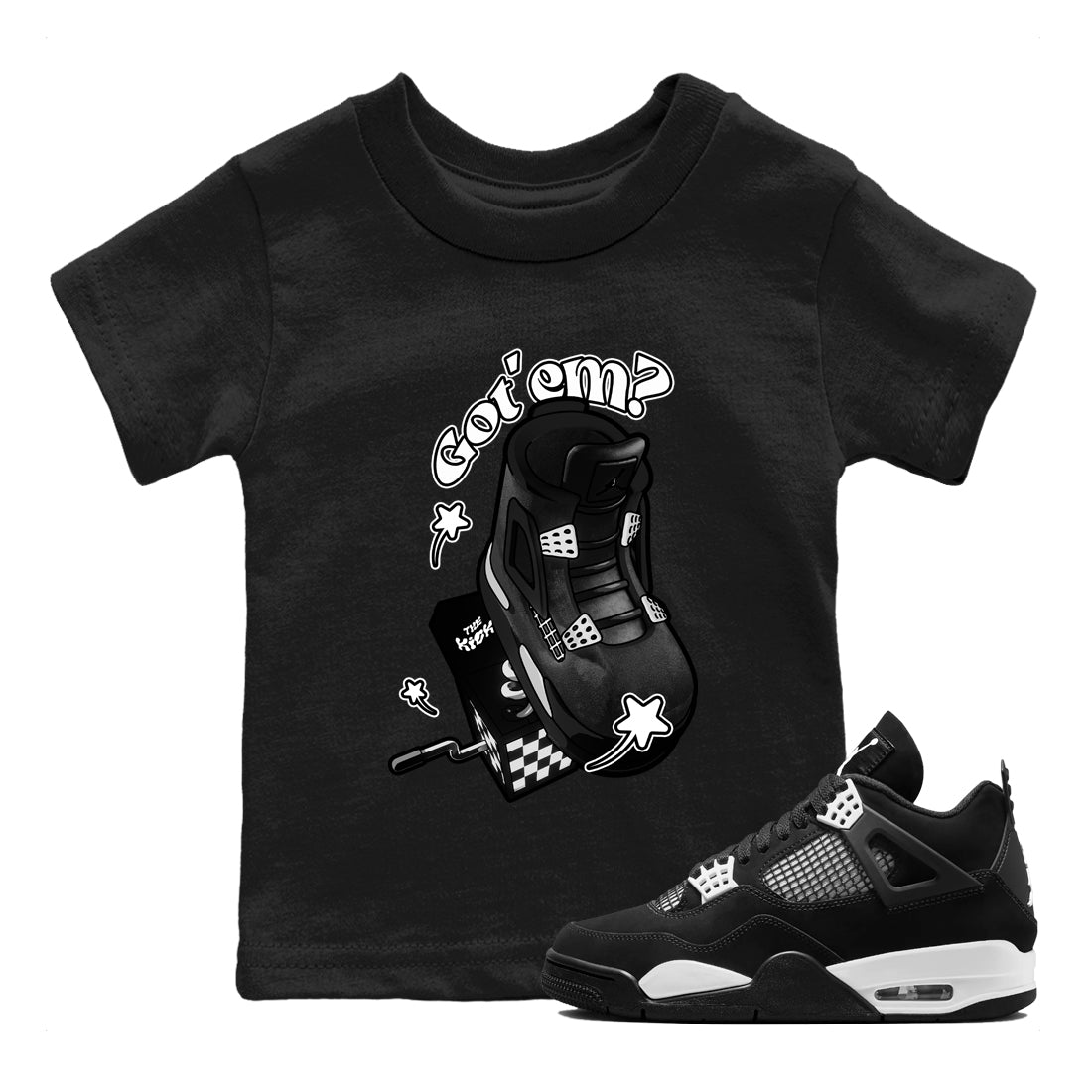 4s White Thunder shirts to match jordans Shoe In The Box sneaker match tees Air Jordan 4 White Thunder Drip Gear Zone Youth Baby Black 1 crew neck shirts