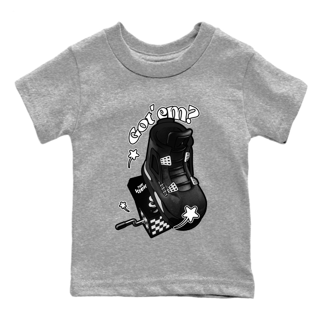 4s White Thunder shirts to match jordans Shoe In The Box sneaker match tees Air Jordan 4 White Thunder Drip Gear Zone Youth Baby Heather Grey 2 crew neck shirts