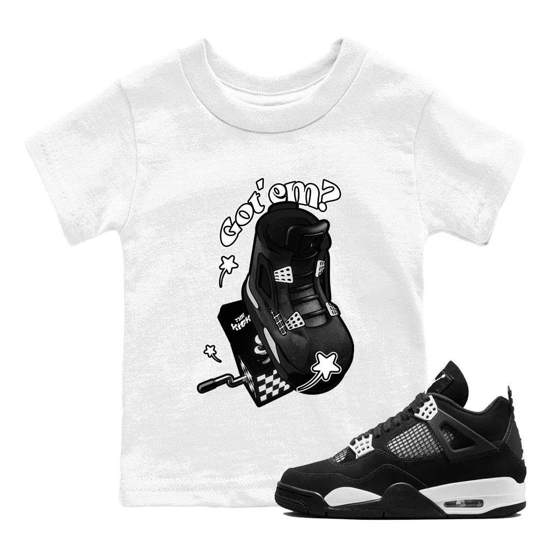 4s White Thunder shirts to match jordans Shoe In The Box sneaker match tees Air Jordan 4 White Thunder Drip Gear Zone Youth Baby White 1 crew neck shirts