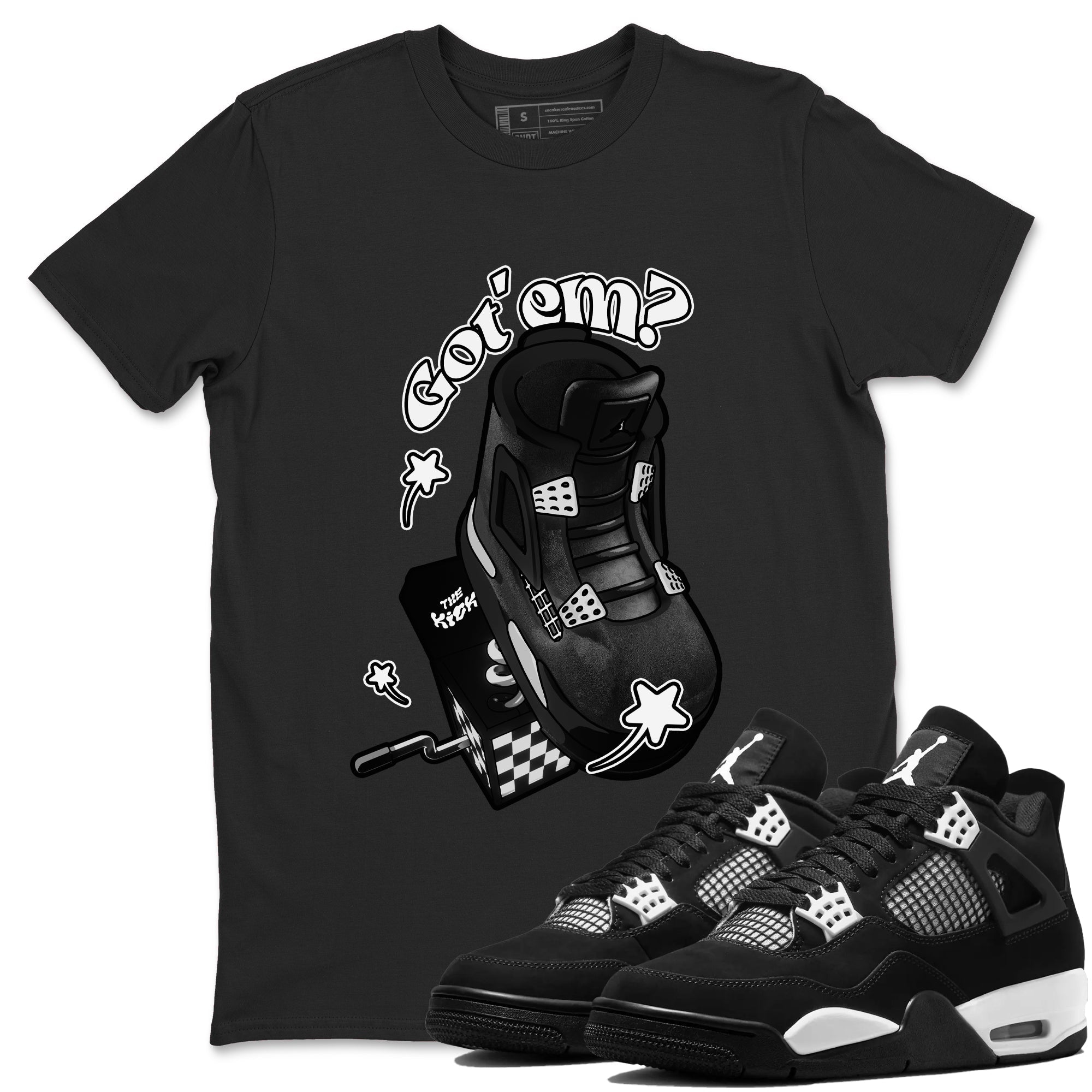 4s White Thunder shirts to match jordans Shoe In The Box sneaker match tees Air Jordan 4 White Thunder Drip Gear Zone unisex cotton Black 1 crew neck shirts