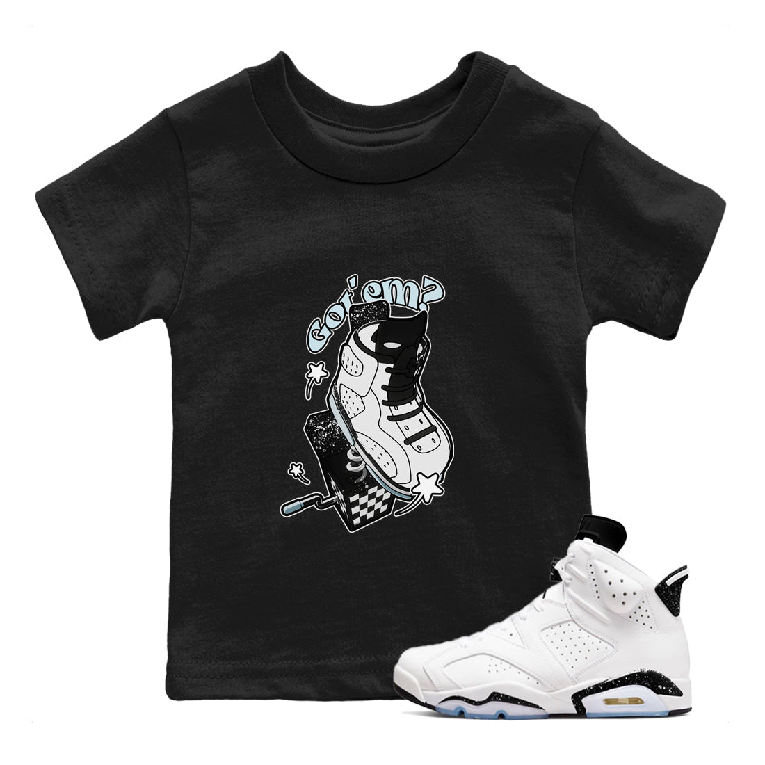 AJ6 White Black shirts to match jordans Shoe In The Box sneaker match tees Air Jordan 6 White Black Drip Gear Zone streetwear brand Baby and Youth Black 1 cotton tee