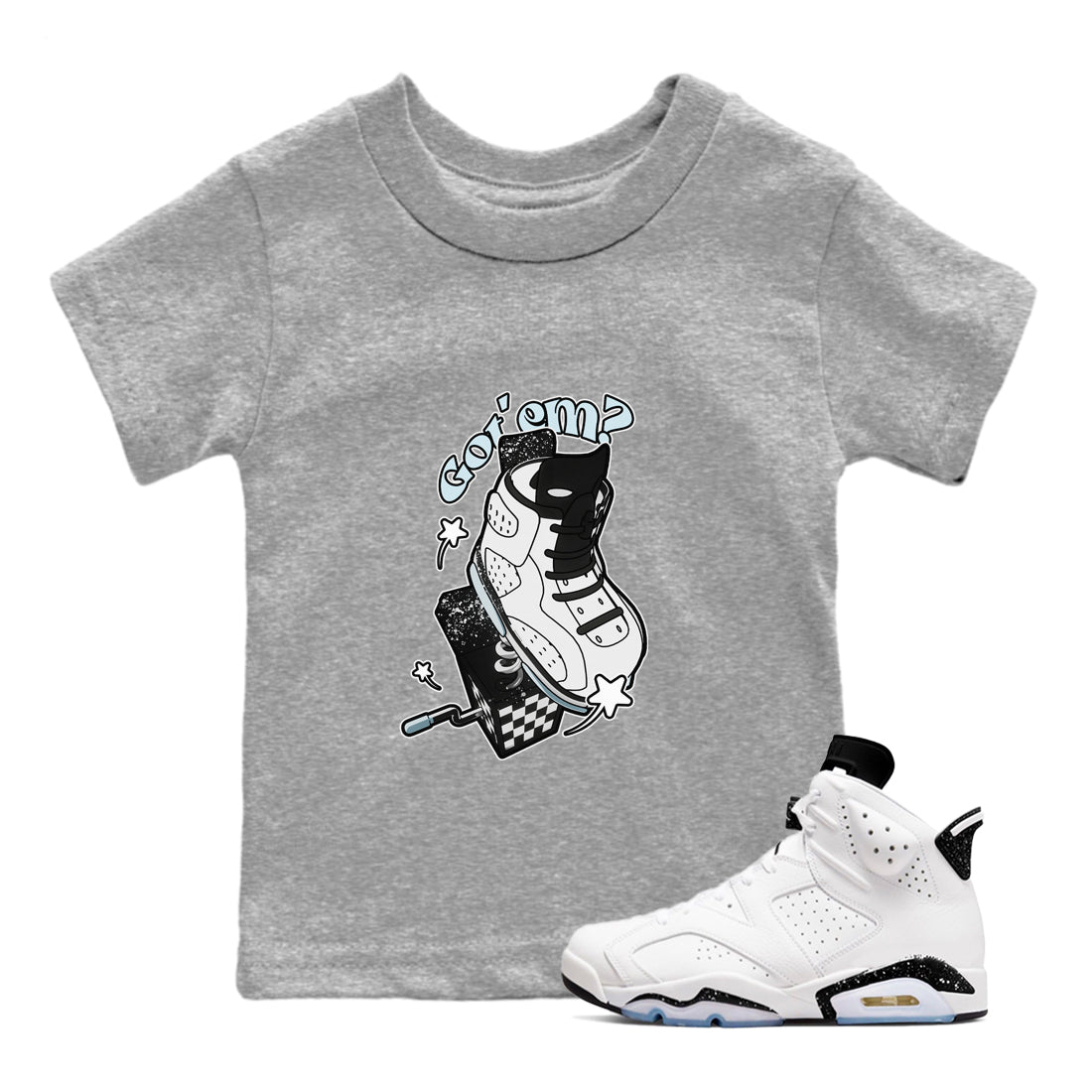 AJ6 White Black shirts to match jordans Shoe In The Box sneaker match tees Air Jordan 6 White Black Drip Gear Zone streetwear brand Baby and Youth Heather Grey 1 cotton tee