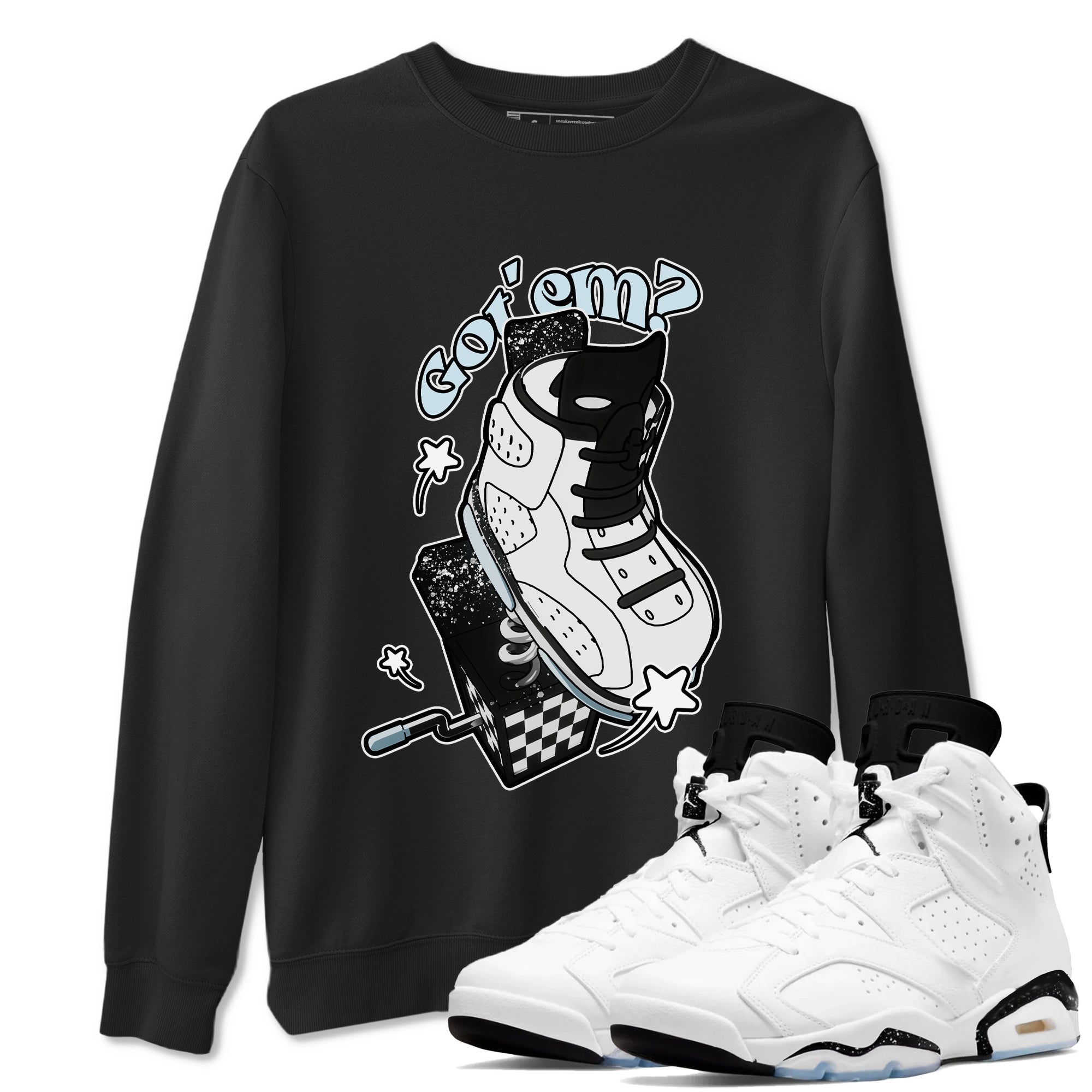 AJ6 White Black shirts to match jordans Shoe In The Box sneaker match tees Air Jordan 6 White Black Drip Gear Zone streetwear brand Black 1 unisex cotton tee