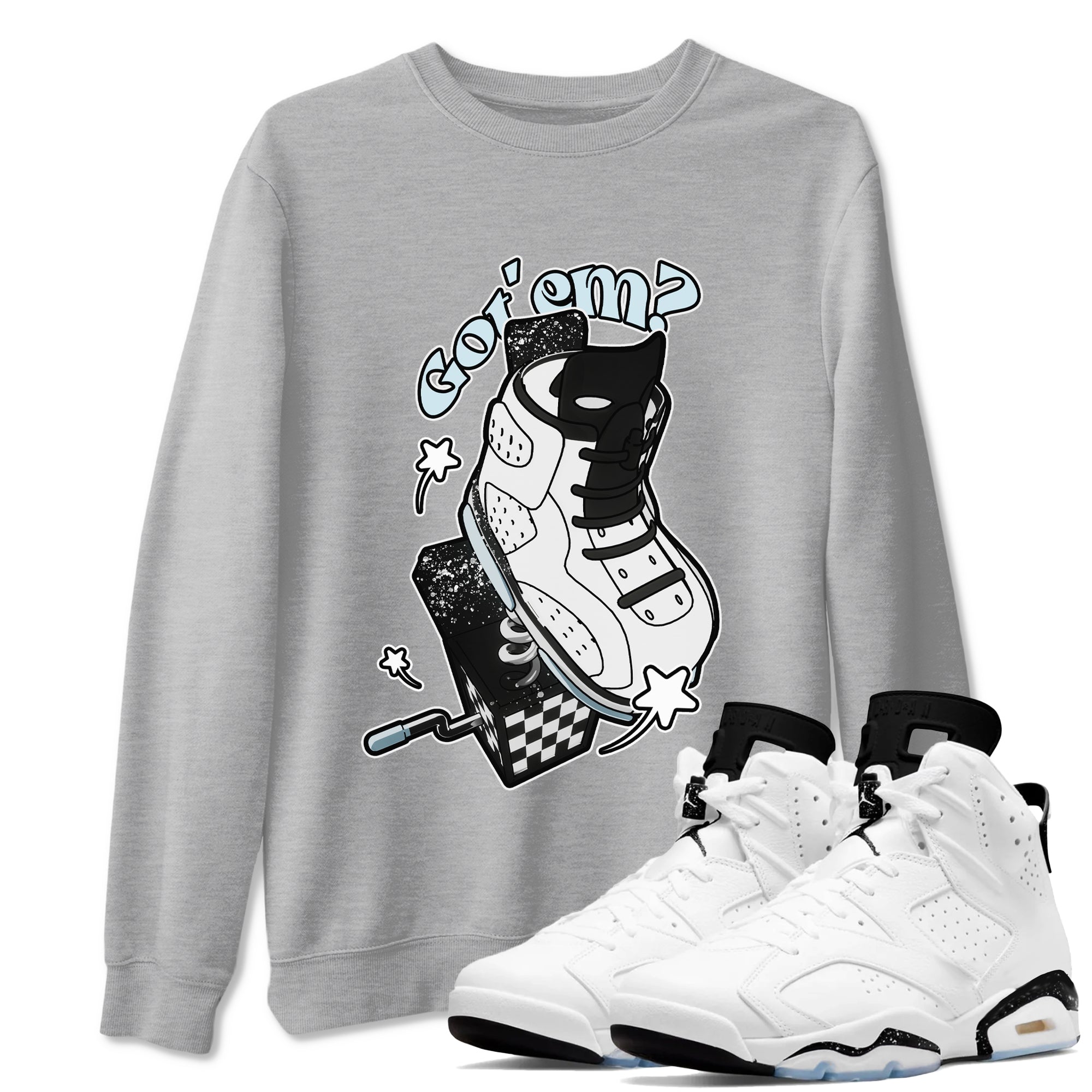 AJ6 White Black shirts to match jordans Shoe In The Box sneaker match tees Air Jordan 6 White Black Drip Gear Zone streetwear brand Heather Grey 1 unisex cotton tee
