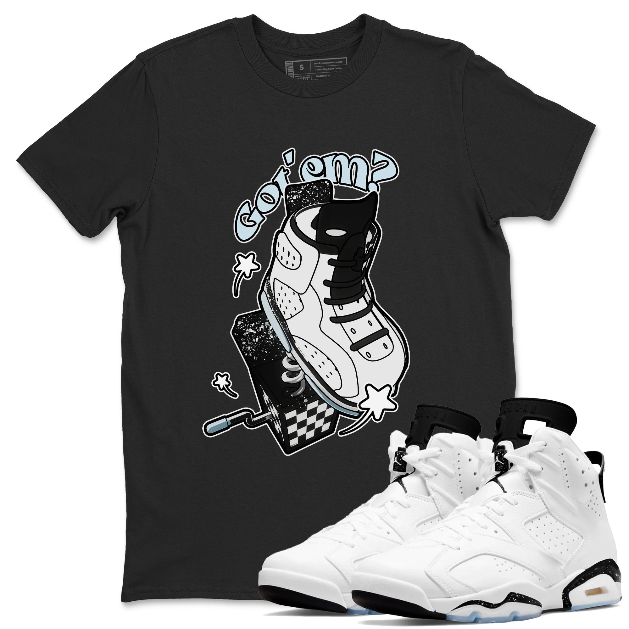 AJ6 White Black shirts to match jordans Shoe In The Box sneaker match tees Air Jordan 6 White Black Drip Gear Zone streetwear brand Black 1 unisex cotton tee