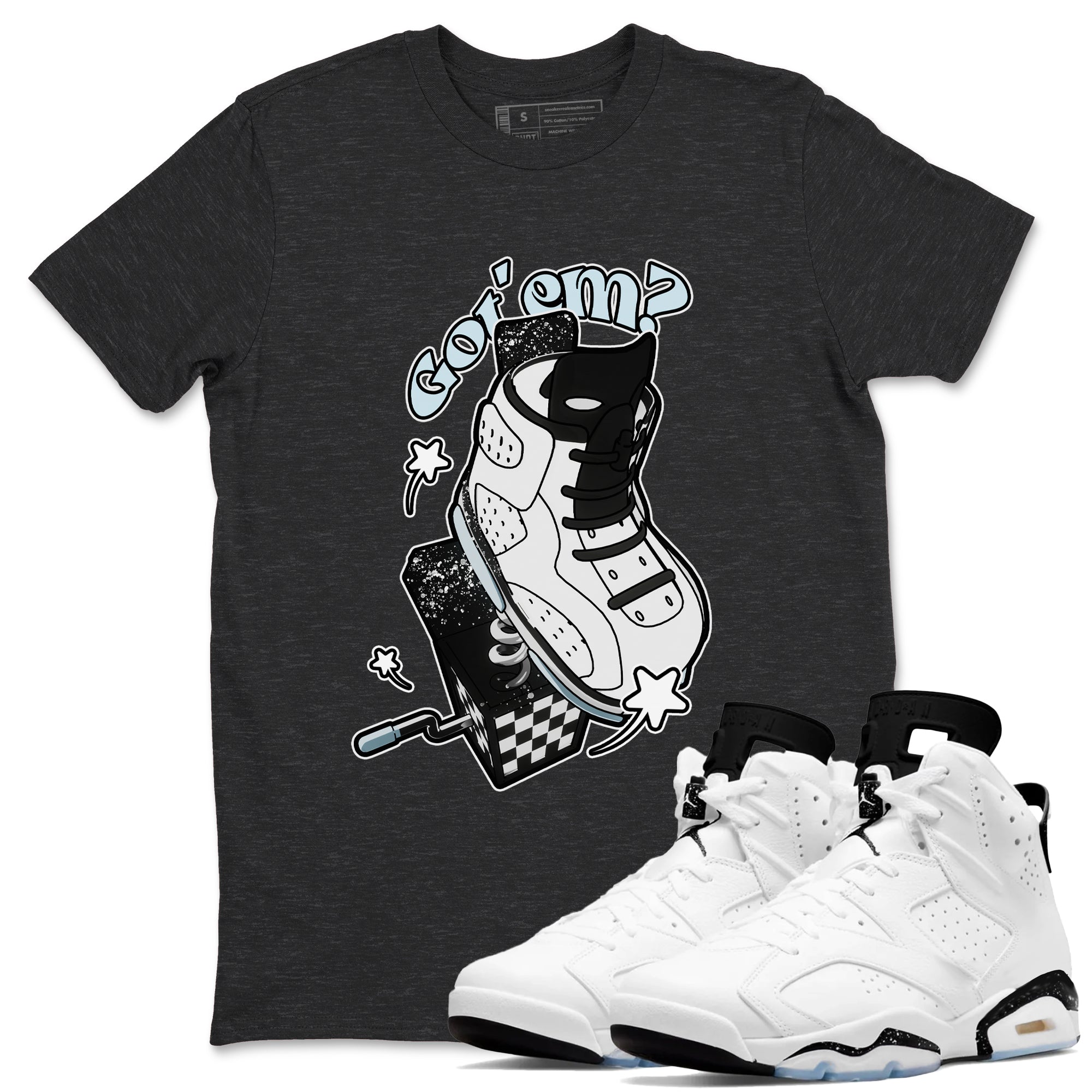 AJ6 White Black shirts to match jordans Shoe In The Box sneaker match tees Air Jordan 6 White Black Drip Gear Zone streetwear brand Charcoal Heather 1 unisex cotton tee