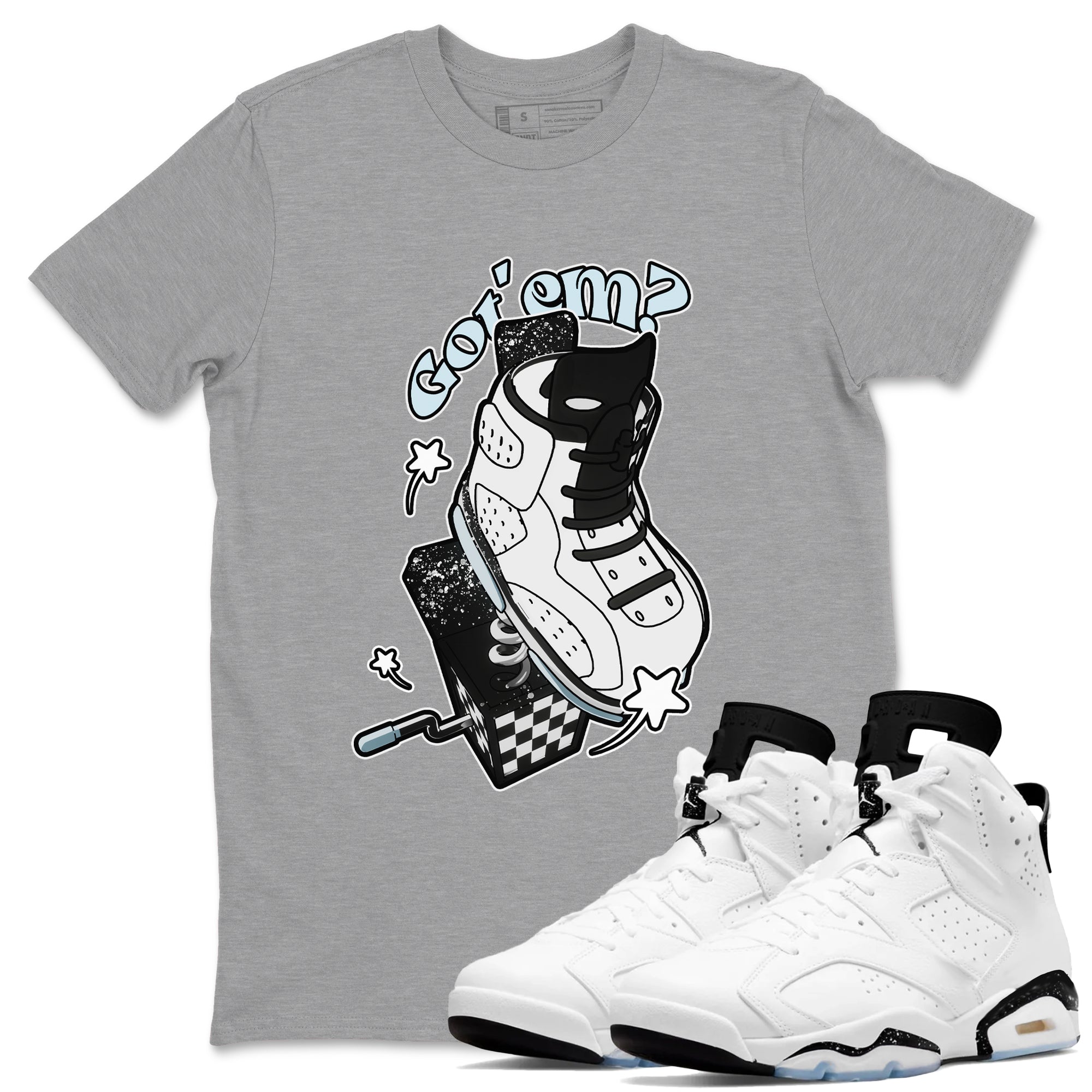 AJ6 White Black shirts to match jordans Shoe In The Box sneaker match tees Air Jordan 6 White Black Drip Gear Zone streetwear brand Heather Grey 1 unisex cotton tee