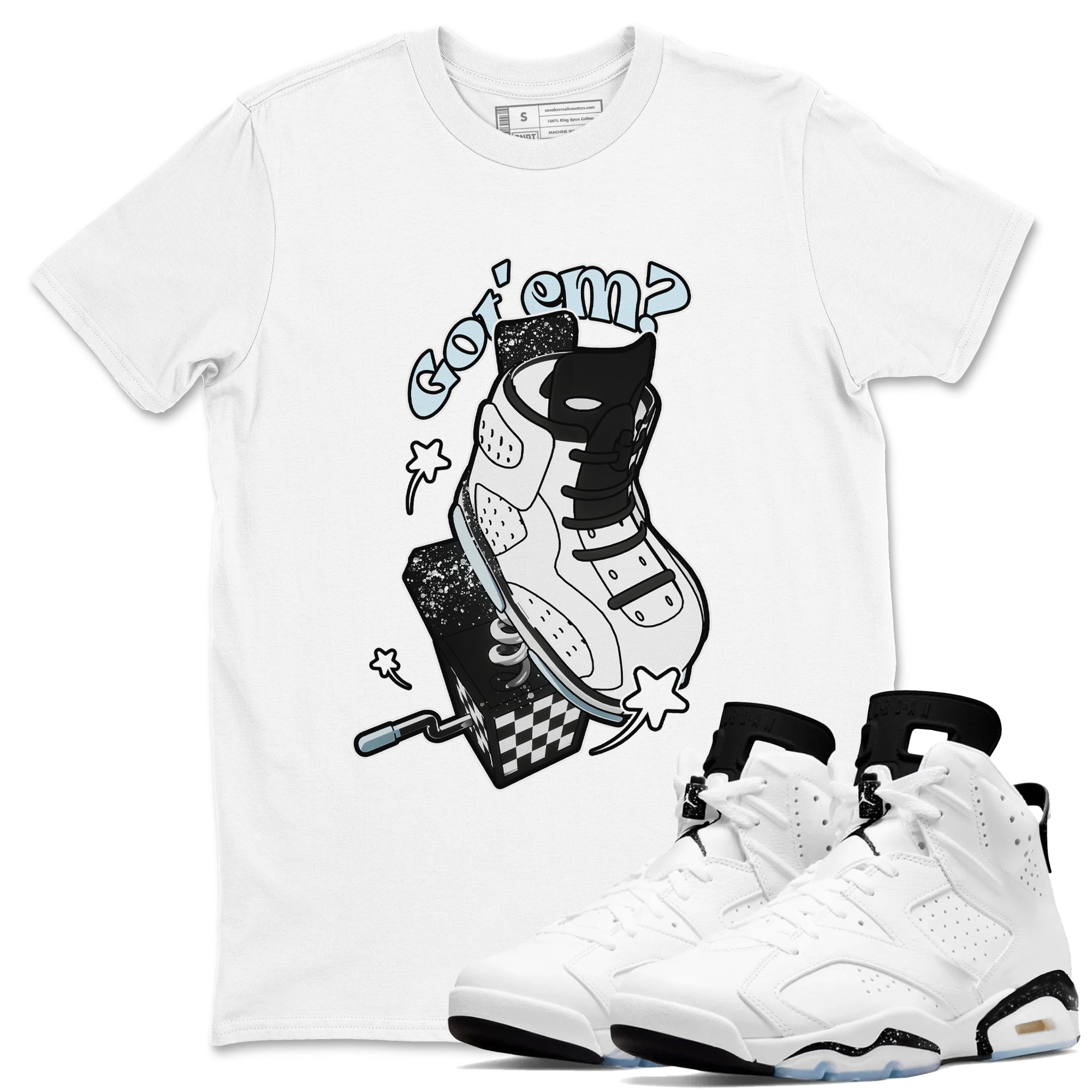 AJ6 White Black shirts to match jordans Shoe In The Box sneaker match tees Air Jordan 6 White Black Drip Gear Zone streetwear brand White 1 unisex cotton tee
