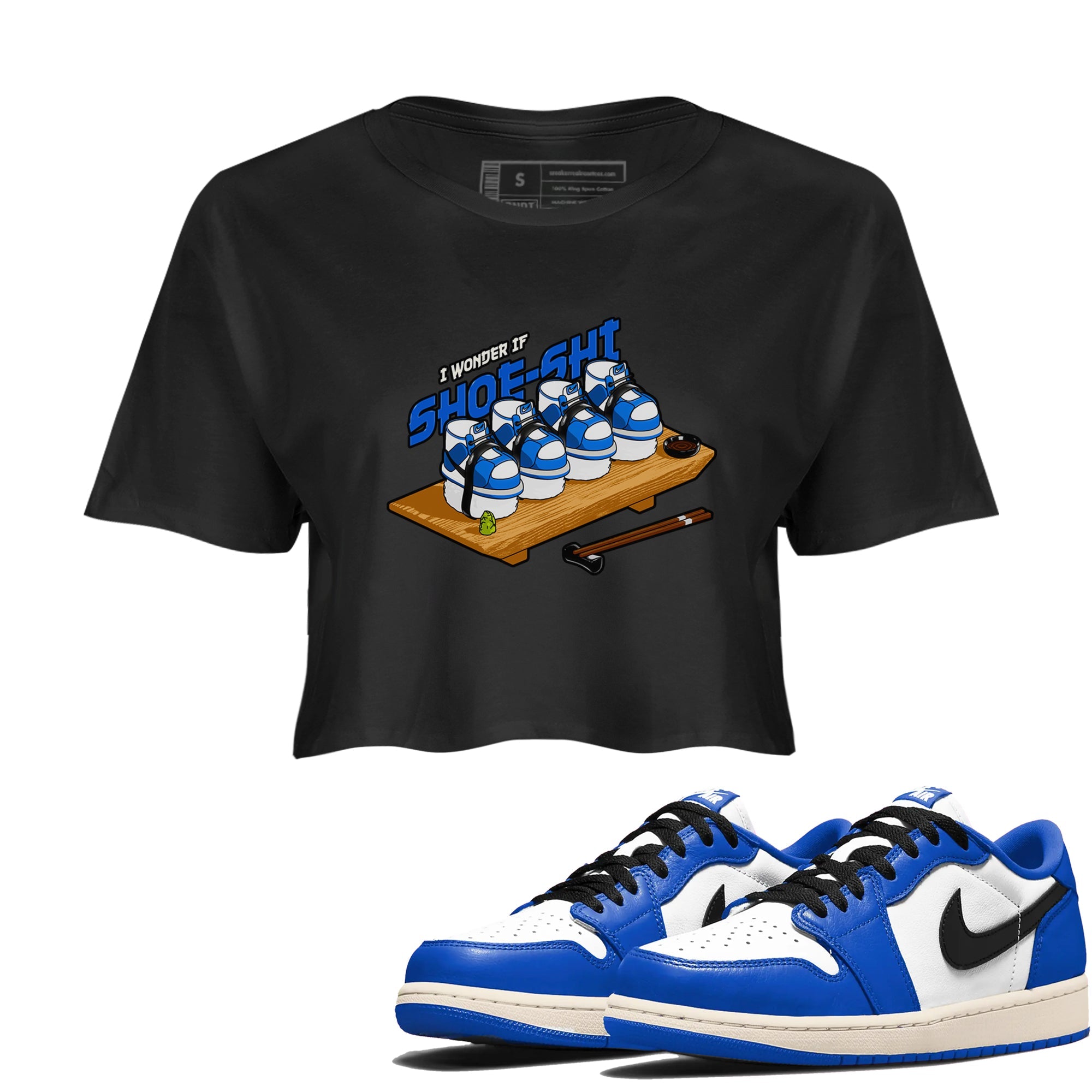 AJ1 Game Royal shirt to match jordans Shoe-Shi sneaker tees Air Jordan 1 Game Royal Drip Gear Zone Black 1 crop length shirt