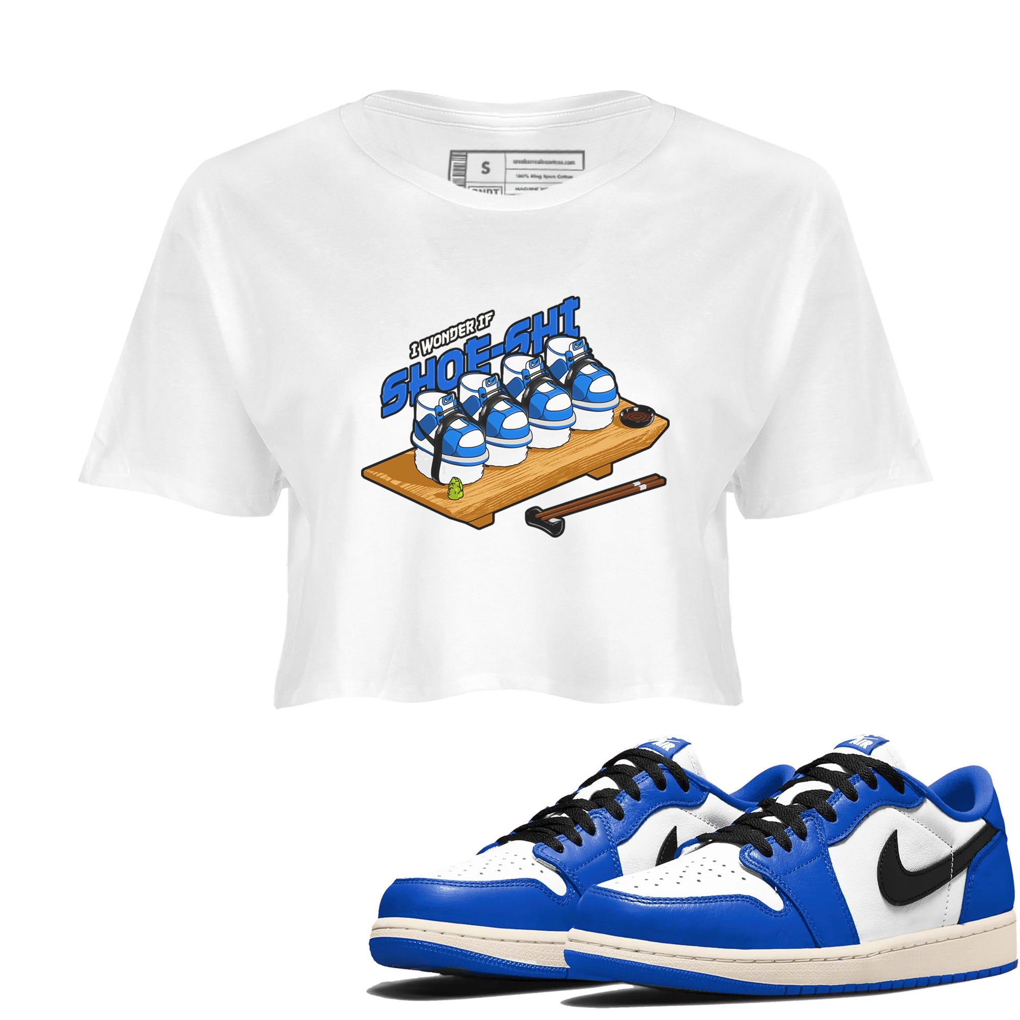 AJ1 Game Royal shirt to match jordans Shoe-Shi sneaker tees Air Jordan 1 Game Royal Drip Gear Zone White 1 crop length shirt