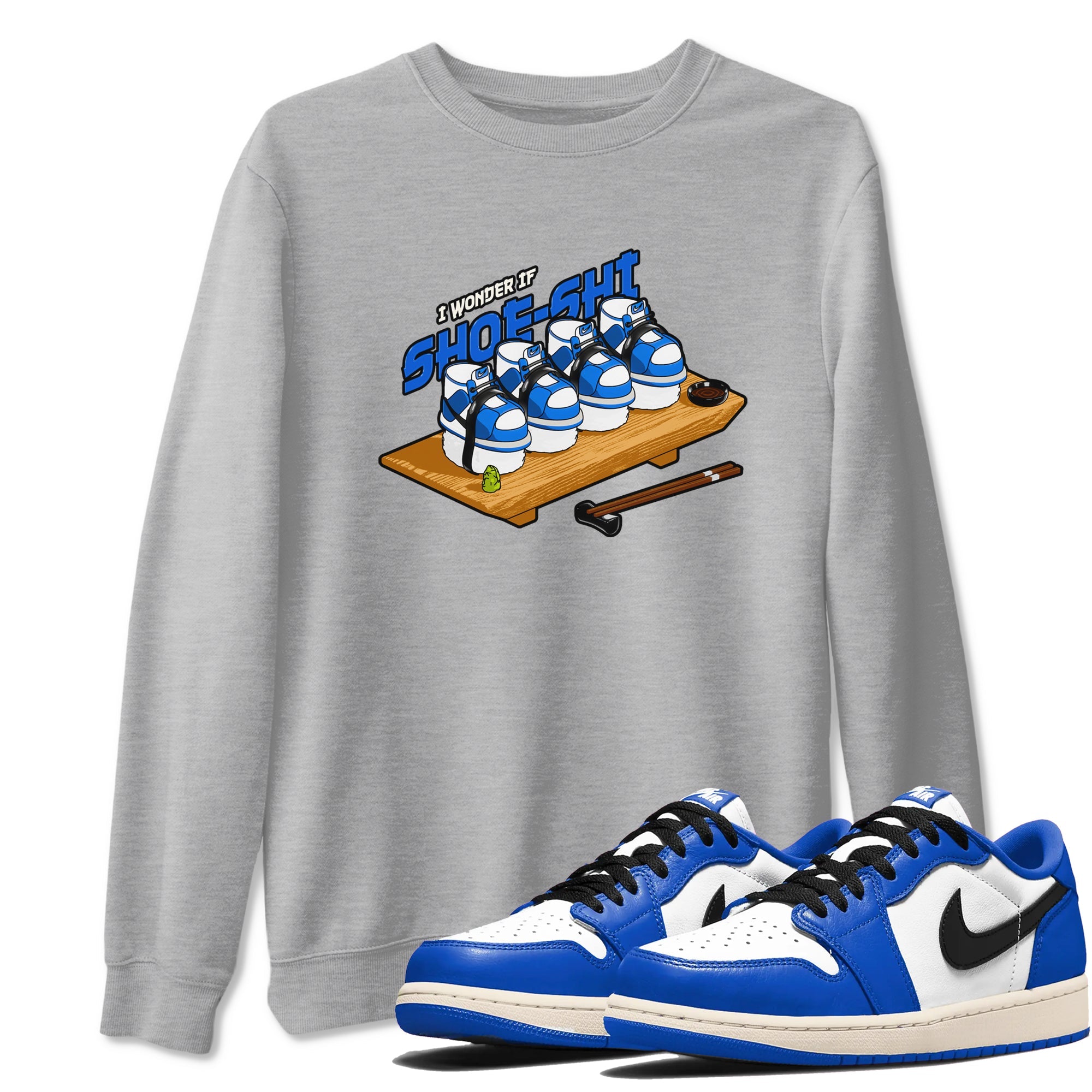 AJ1 Game Royal shirt to match jordans Shoe-Shi sneaker tees Air Jordan 1 Game Royal Drip Gear Zone unisex cotton Heather Grey 1 crew neck shirt