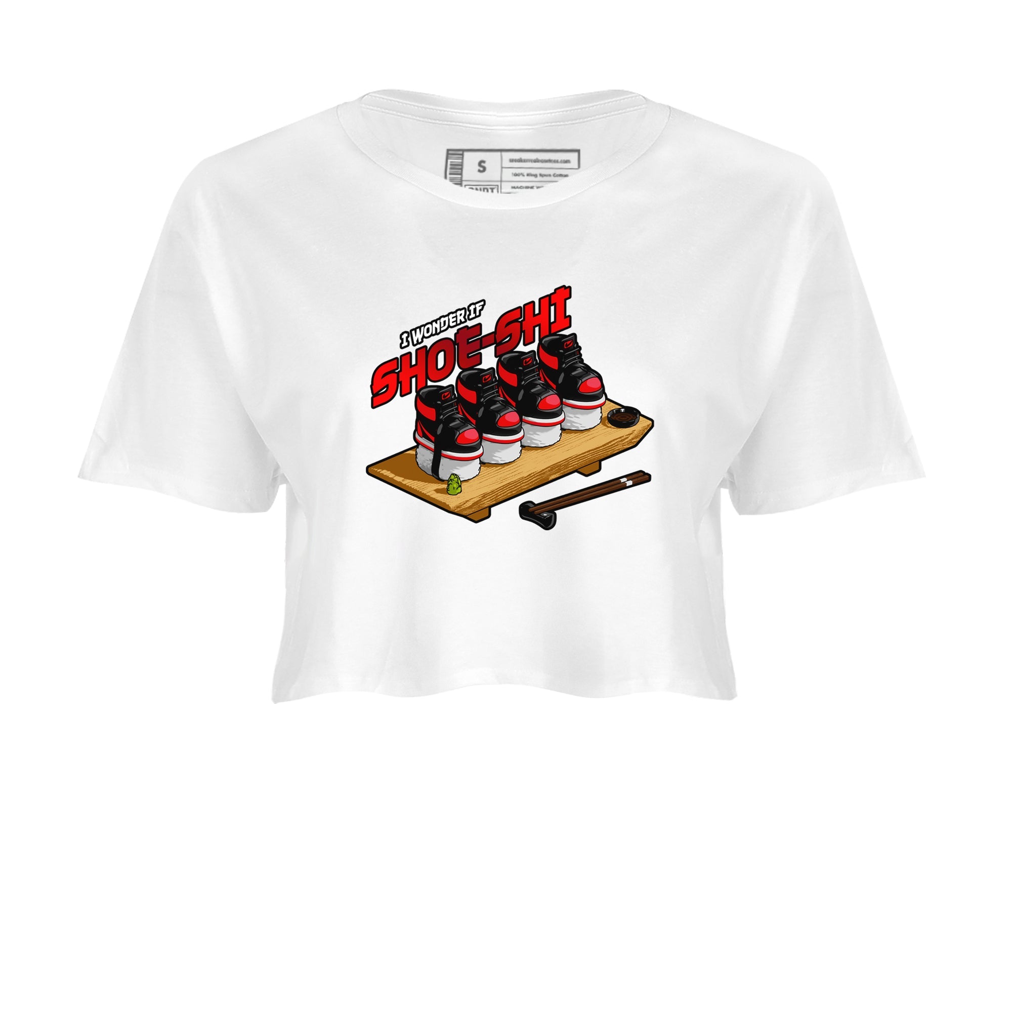 Air Jordan 1 Satin Bred shirt to match jordans Shoe-Shi sneaker tees AJ1 Satin Bred Drip Gear Zone White 2 Crop T-Shirt
