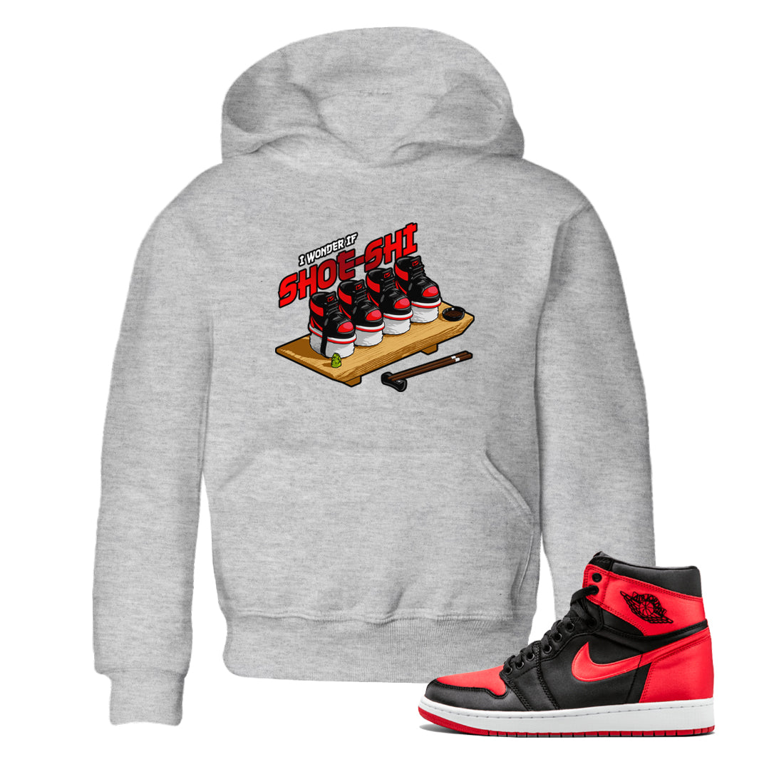 Air Jordan 1 Satin Bred shirt to match jordans Shoe-Shi sneaker tees AJ1 Satin Bred Drip Gear Zone Baby Toddler Heather Grey 1 T-Shirt