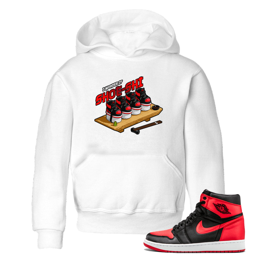 Air Jordan 1 Satin Bred shirt to match jordans Shoe-Shi sneaker tees AJ1 Satin Bred Drip Gear Zone Baby Toddler White 1 T-Shirt