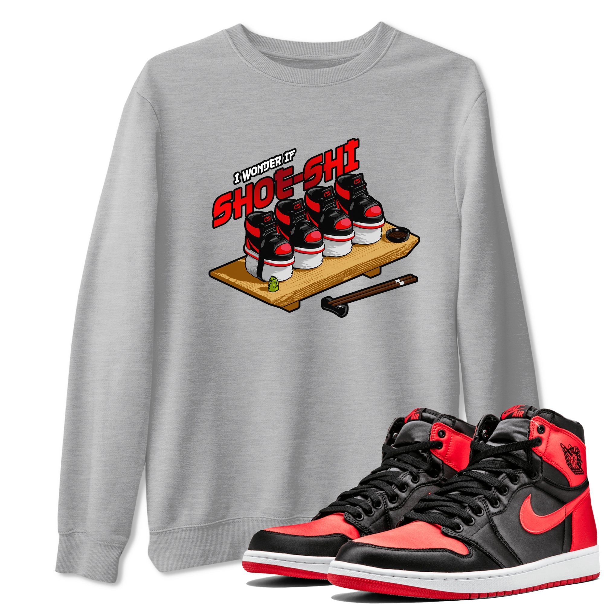 Air Jordan 1 Satin Bred shirt to match jordans Shoe-Shi sneaker tees AJ1 Satin Bred Drip Gear Zone Unisex Heather Grey 1 T-Shirt