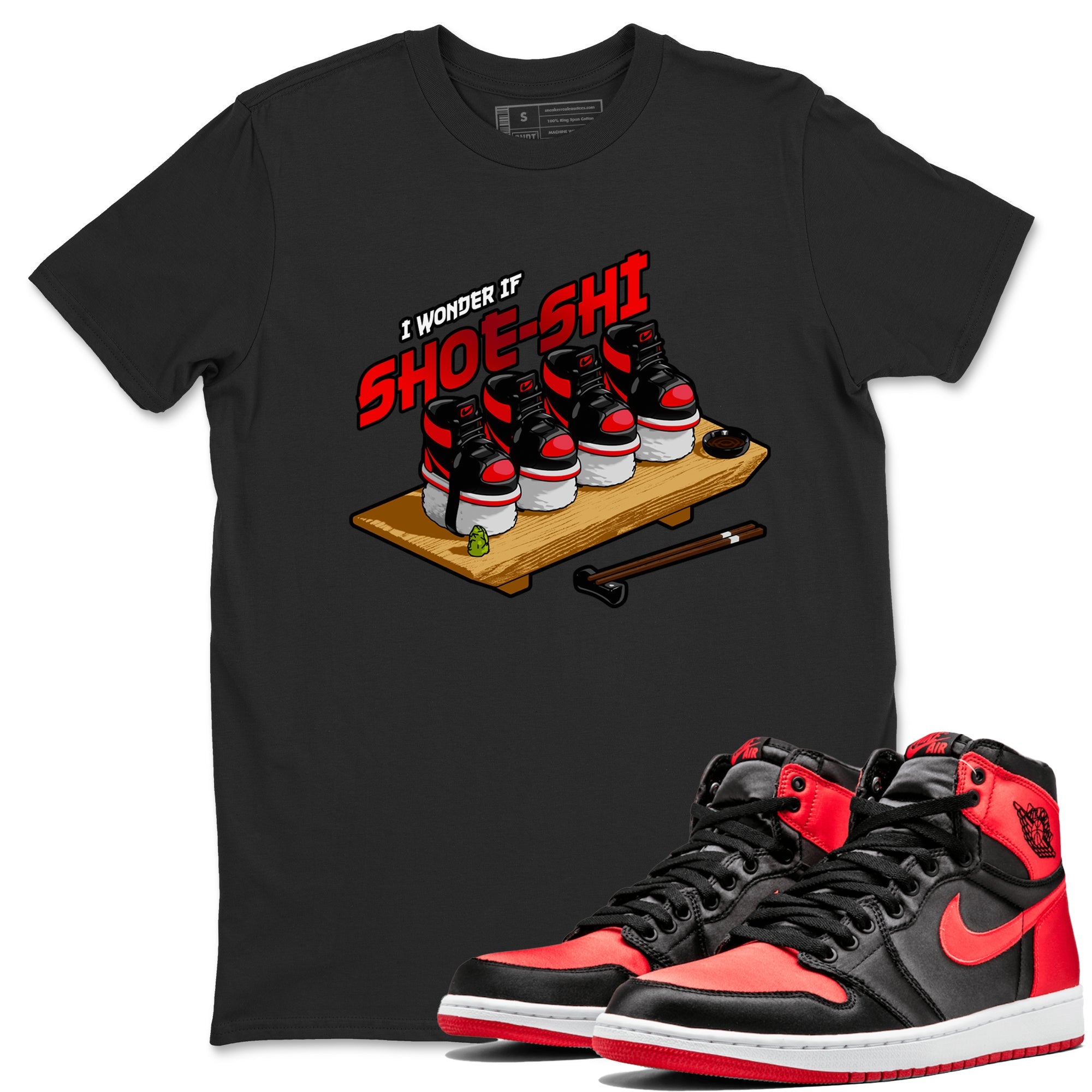 Air Jordan 1 Satin Bred shirt to match jordans Shoe-Shi sneaker tees AJ1 Satin Bred Drip Gear Zone Unisex Black 1 T-Shirt